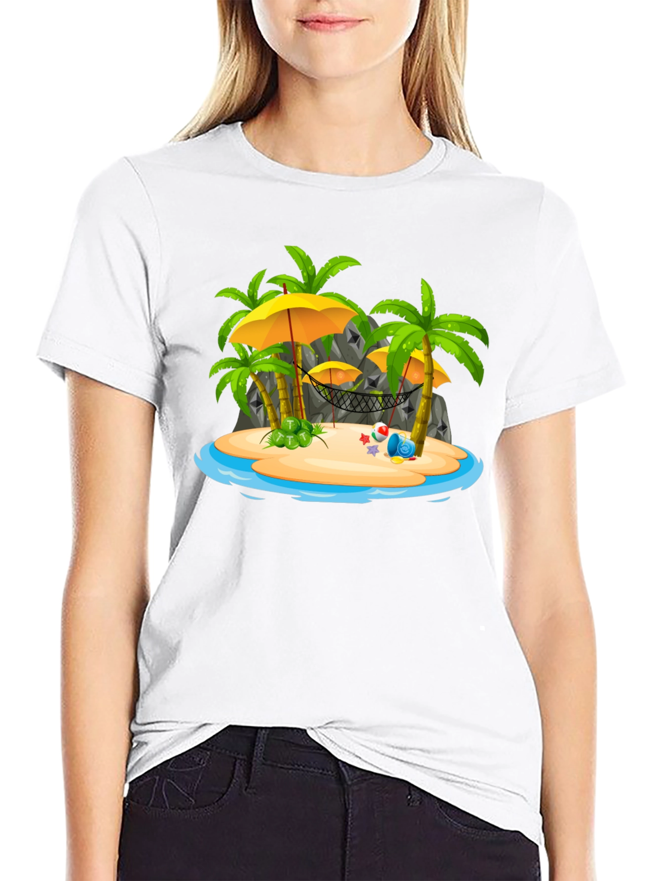 Tropical Island Graphic Tee - Black T-Shirt
