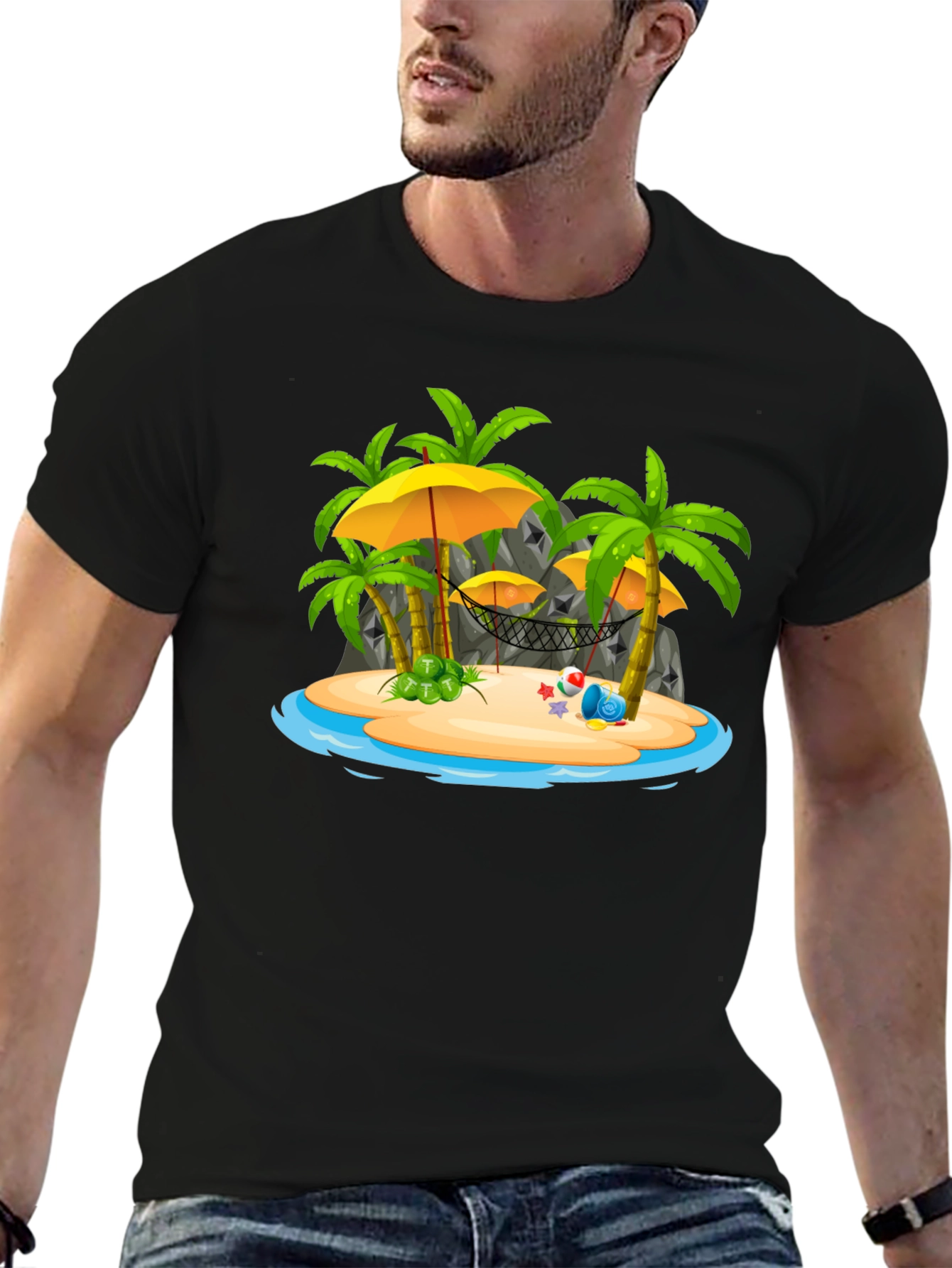 Tropical Island Graphic Tee - Black T-Shirt