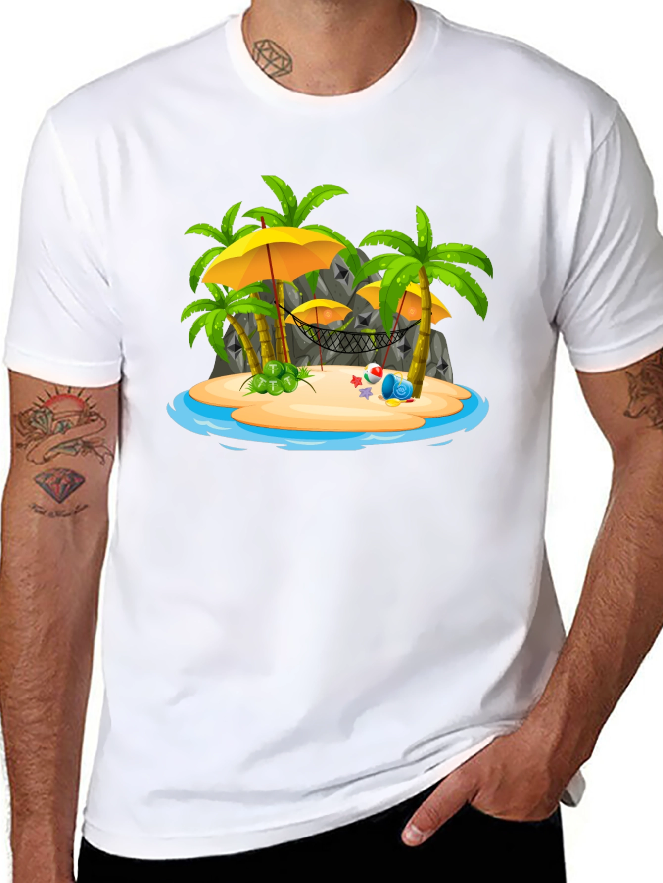 Tropical Island Graphic Tee - Black T-Shirt