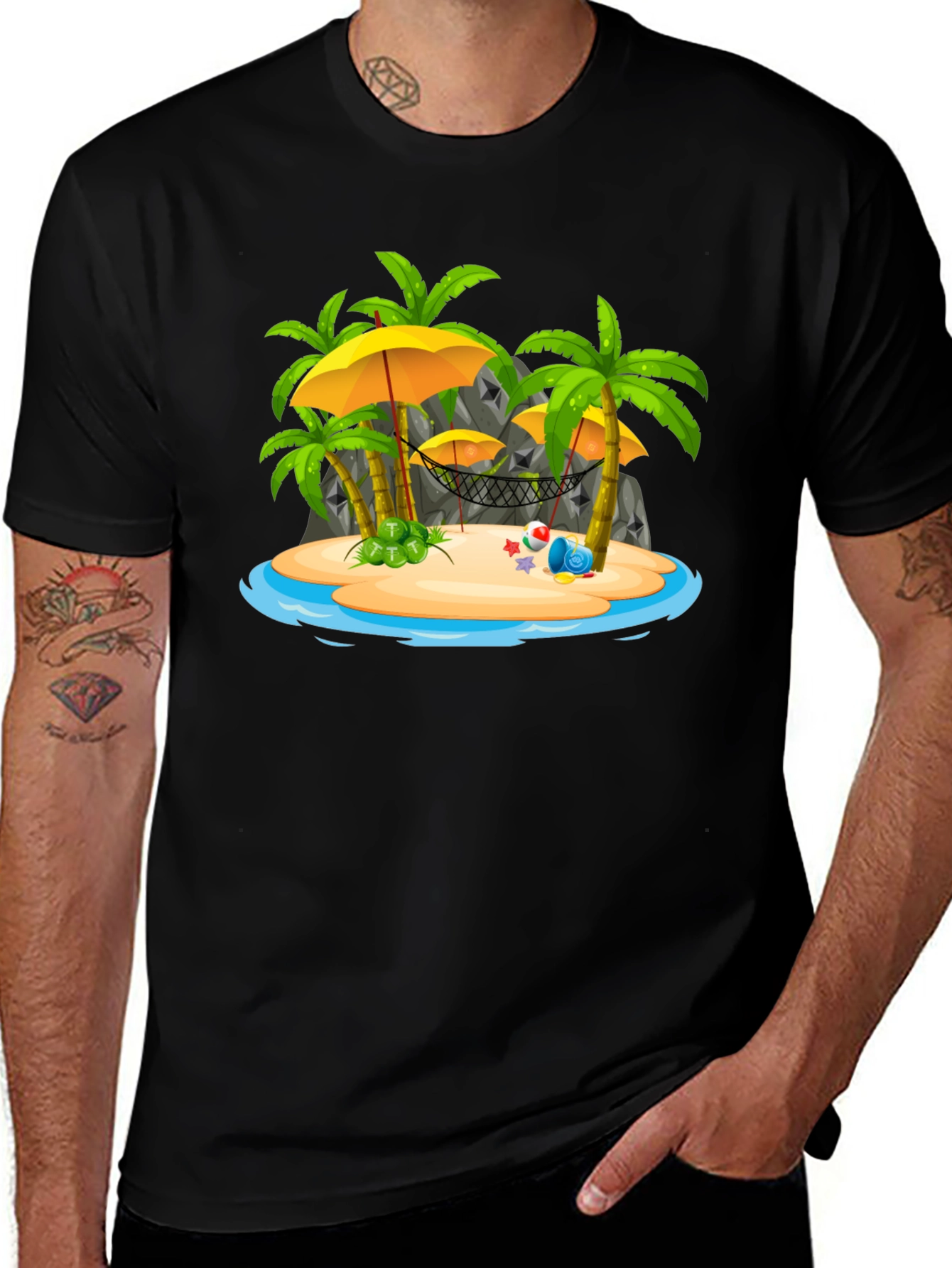 Tropical Island Graphic Tee - Black T-Shirt