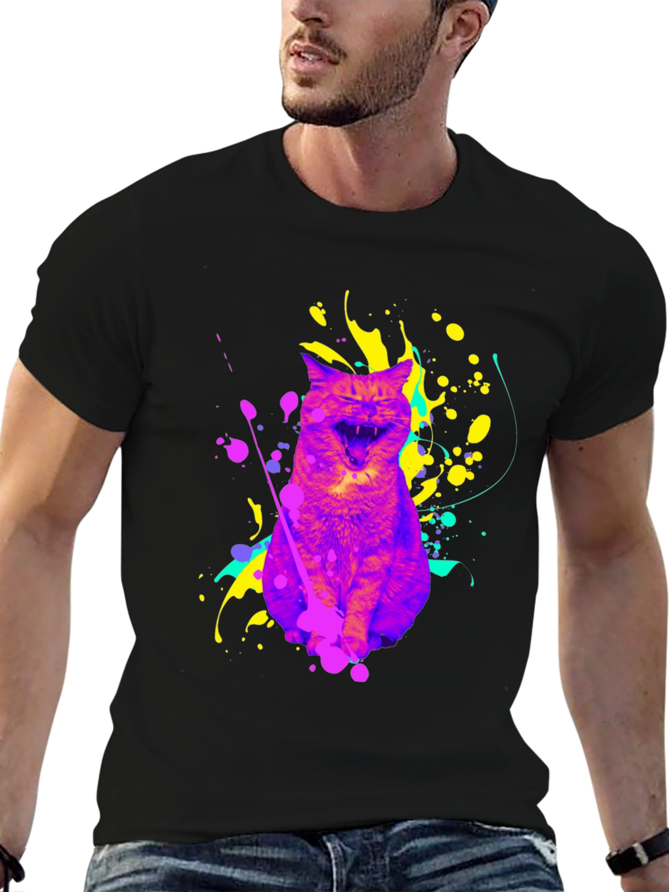 Colorful Cat Graphic T-Shirt