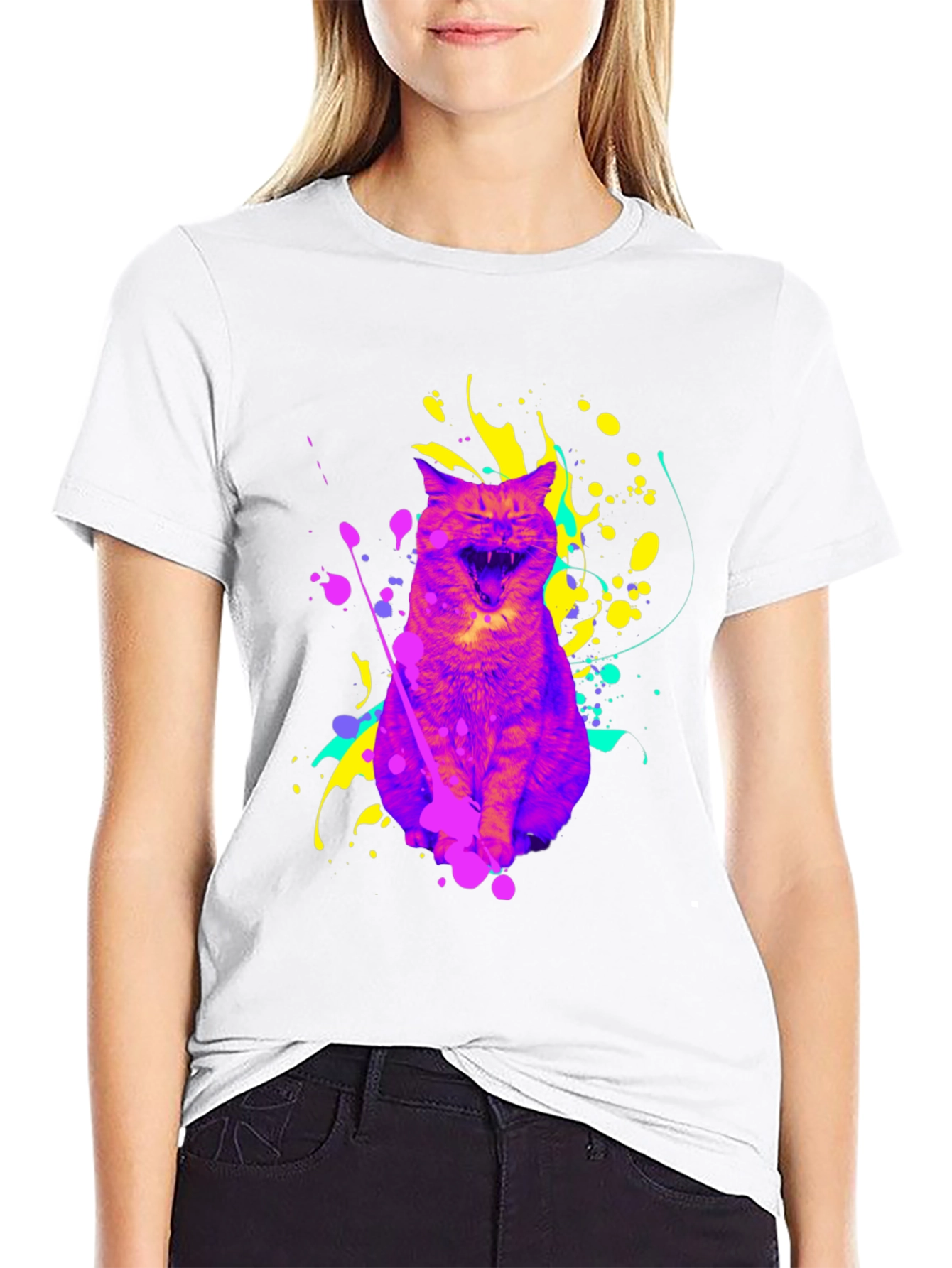 Colorful Cat Graphic T-Shirt