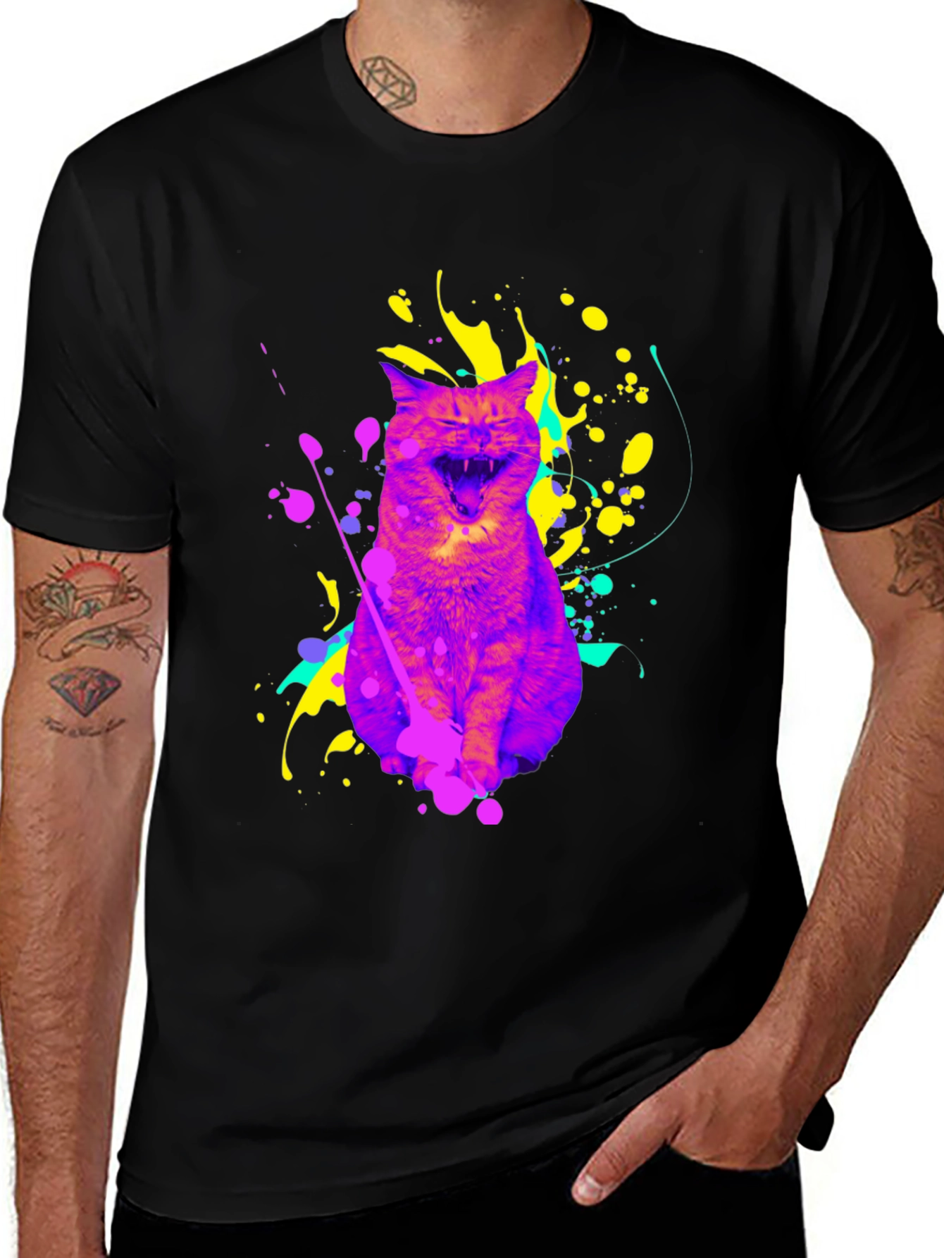 Colorful Cat Graphic T-Shirt