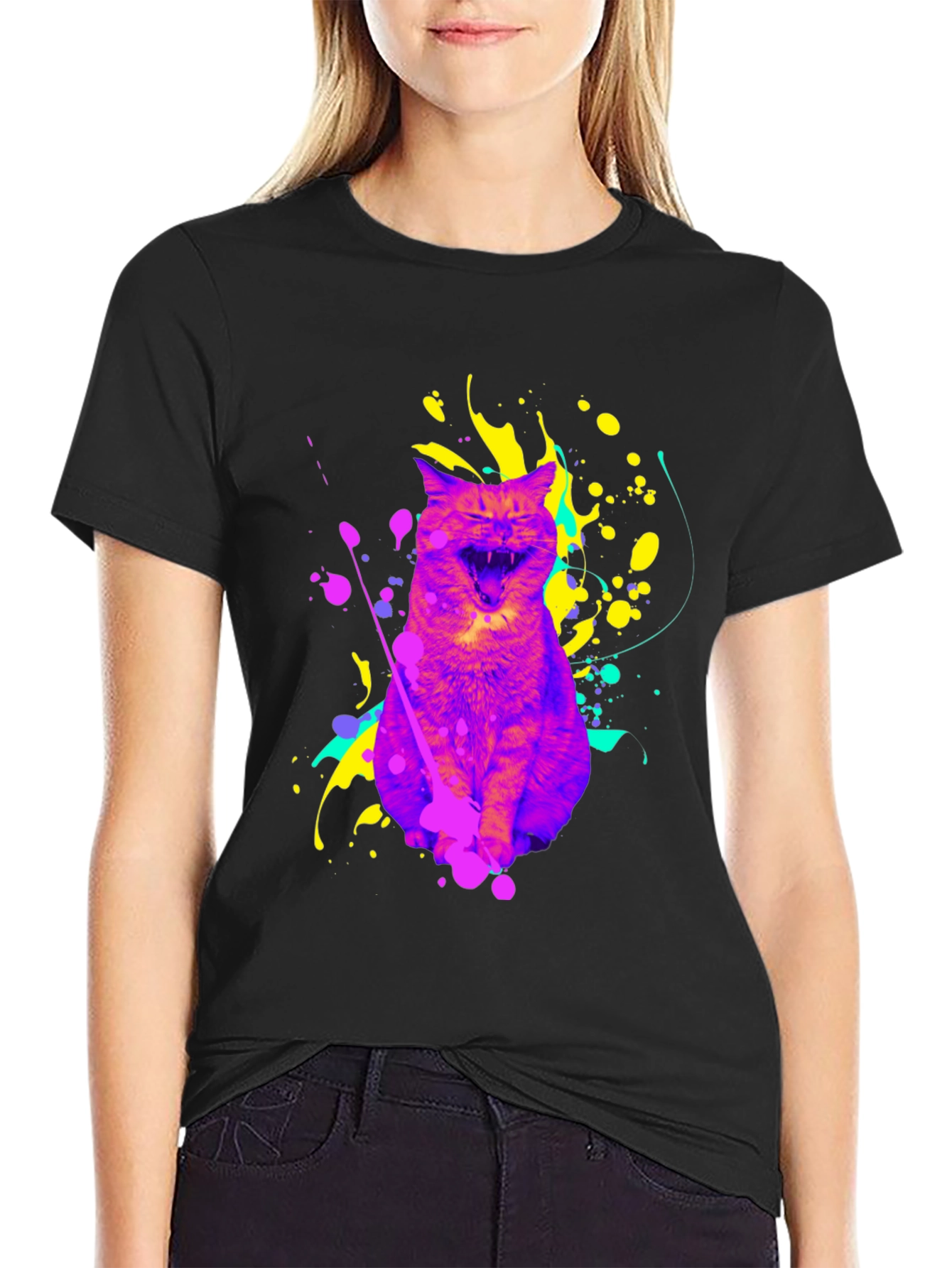 Colorful Cat Graphic T-Shirt