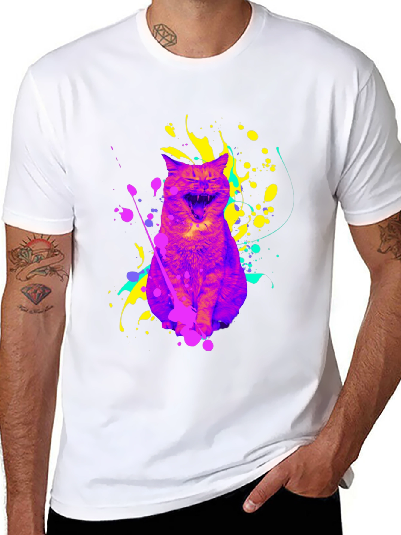 Colorful Cat Graphic T-Shirt