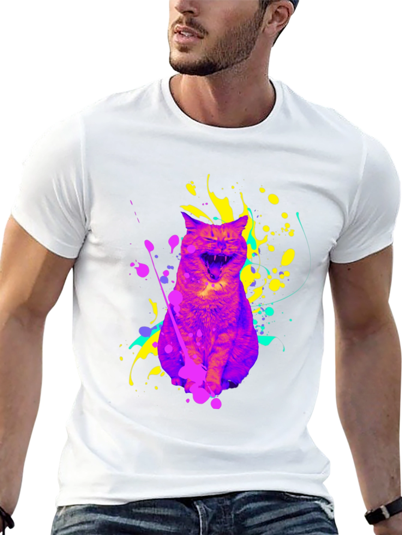 Colorful Cat Graphic T-Shirt