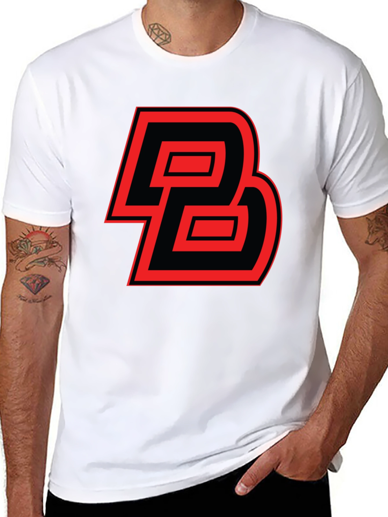Bold Initial Tee: Red and Black Graphic Print