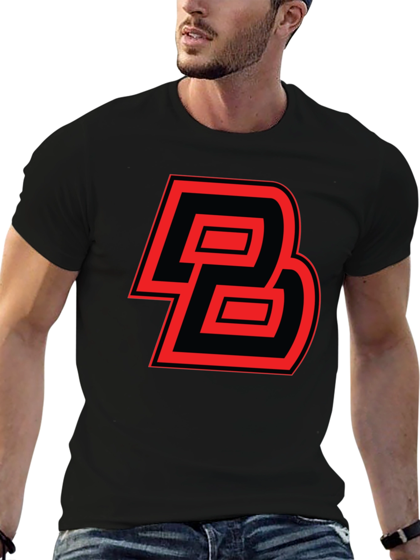 Bold Initial Tee: Red and Black Graphic Print