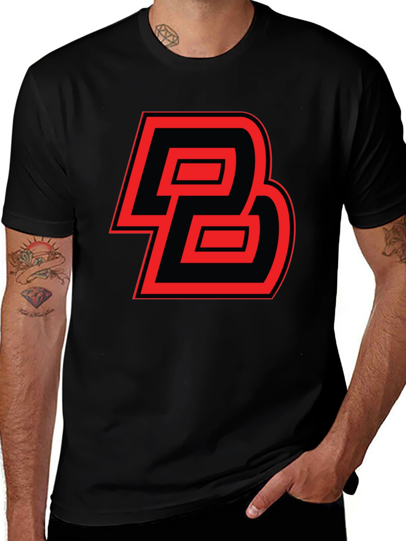 Bold Initial Tee: Red and Black Graphic Print