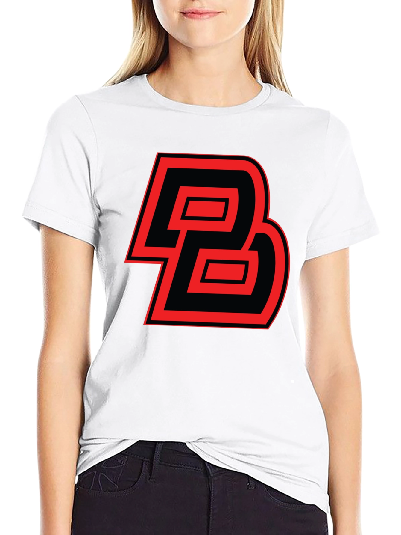 Bold Initial Tee: Red and Black Graphic Print