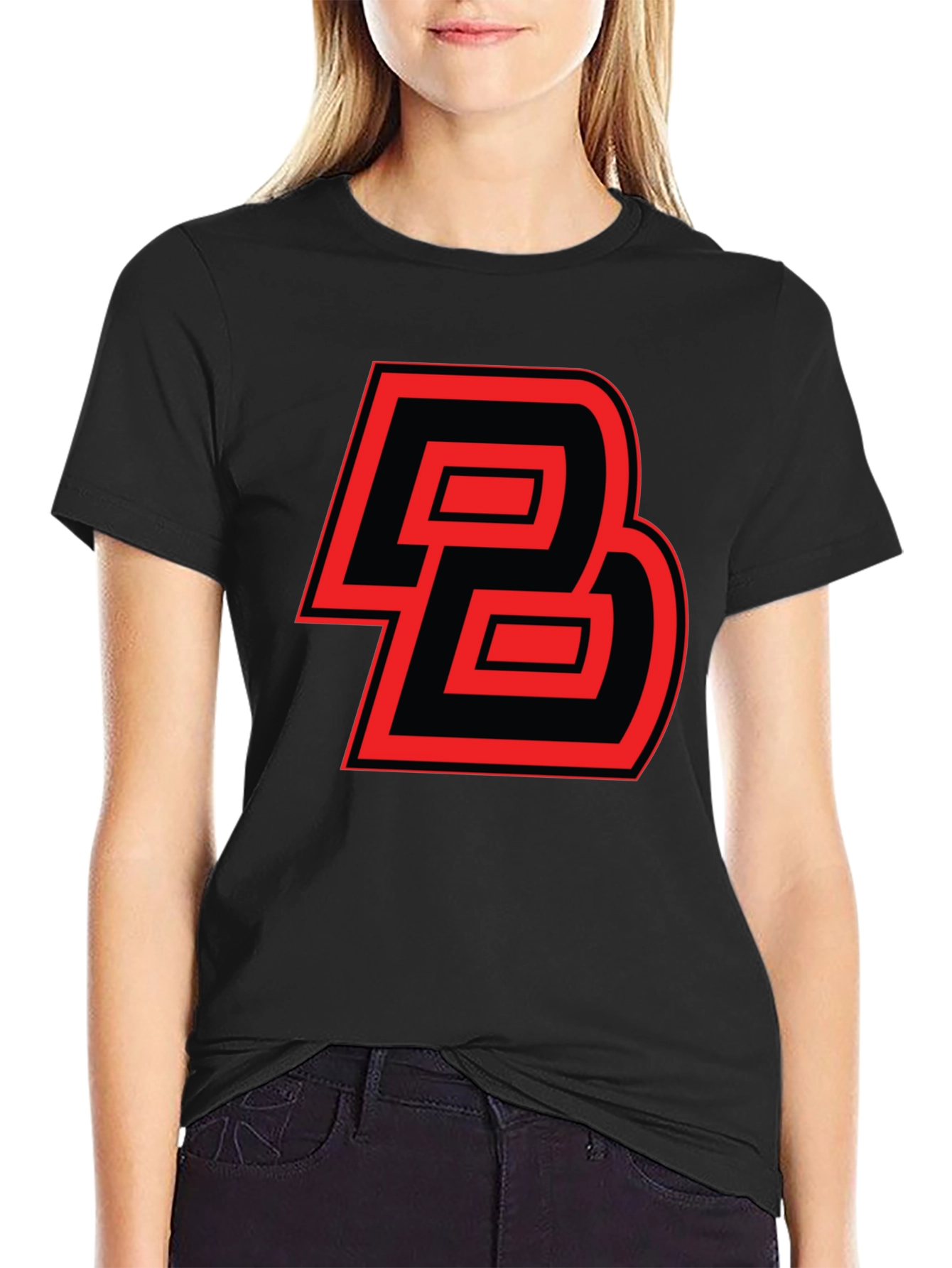 Bold Initial Tee: Red and Black Graphic Print