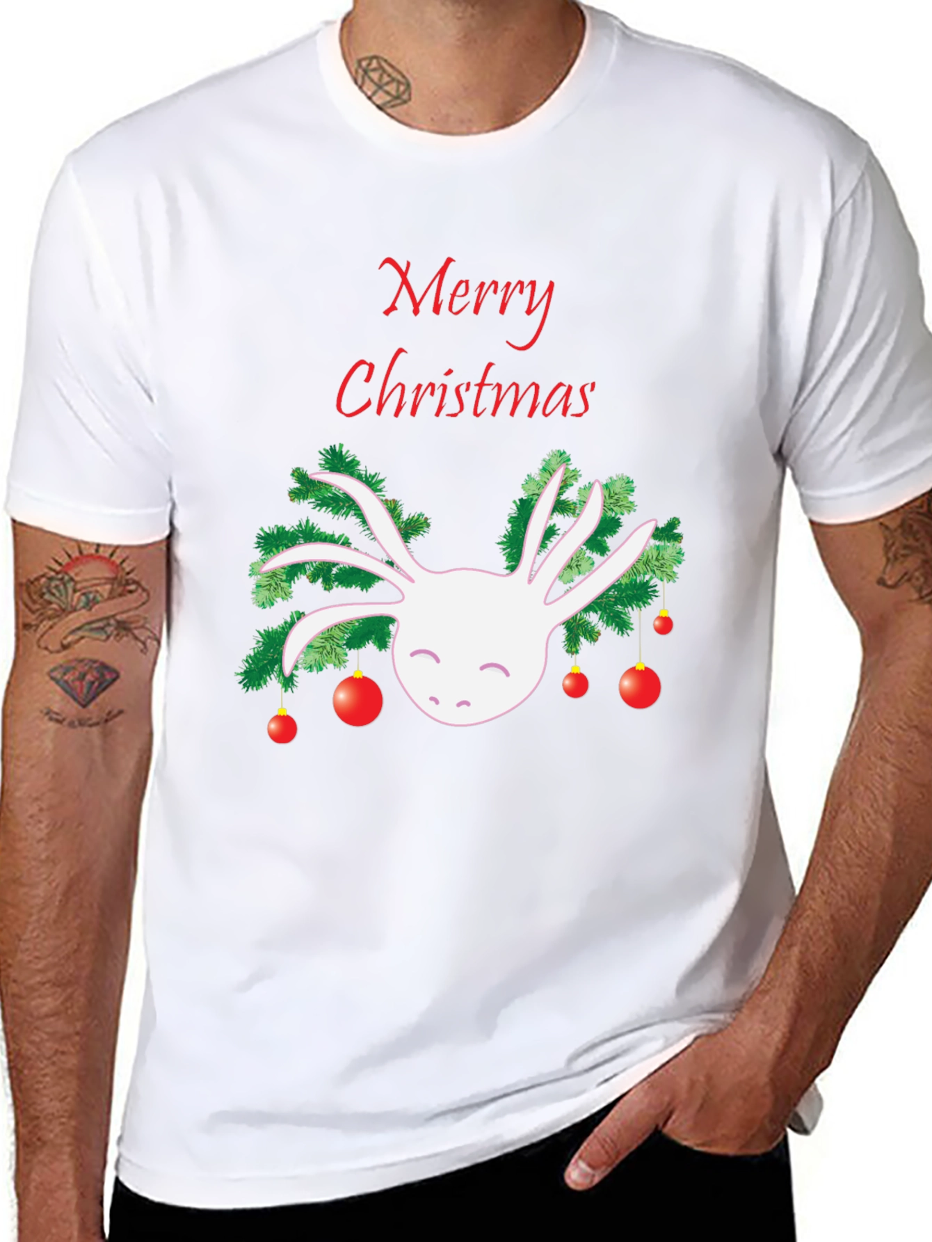Merry Christmas Axolotl Black T-Shirt