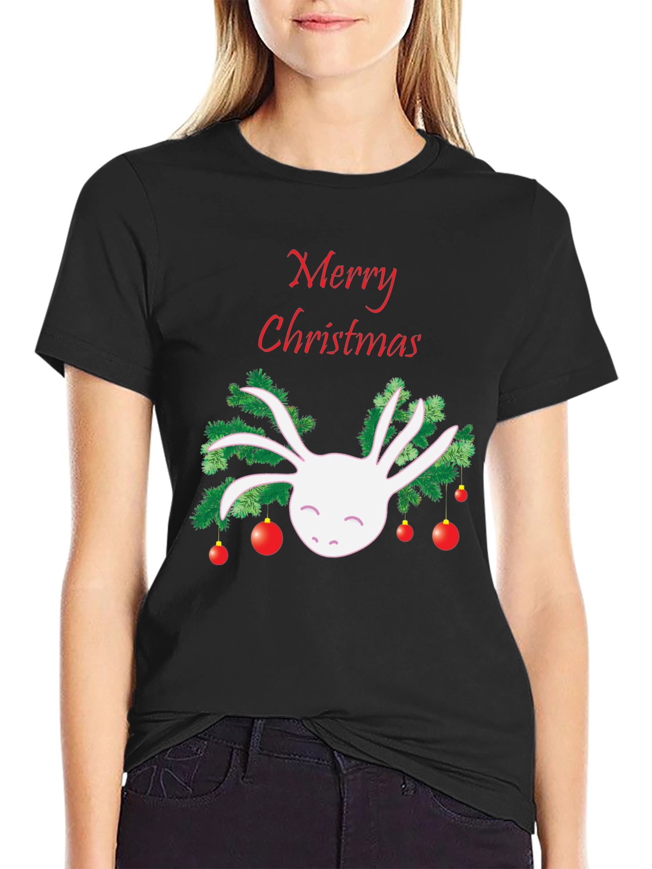 Merry Christmas Axolotl Black T-Shirt