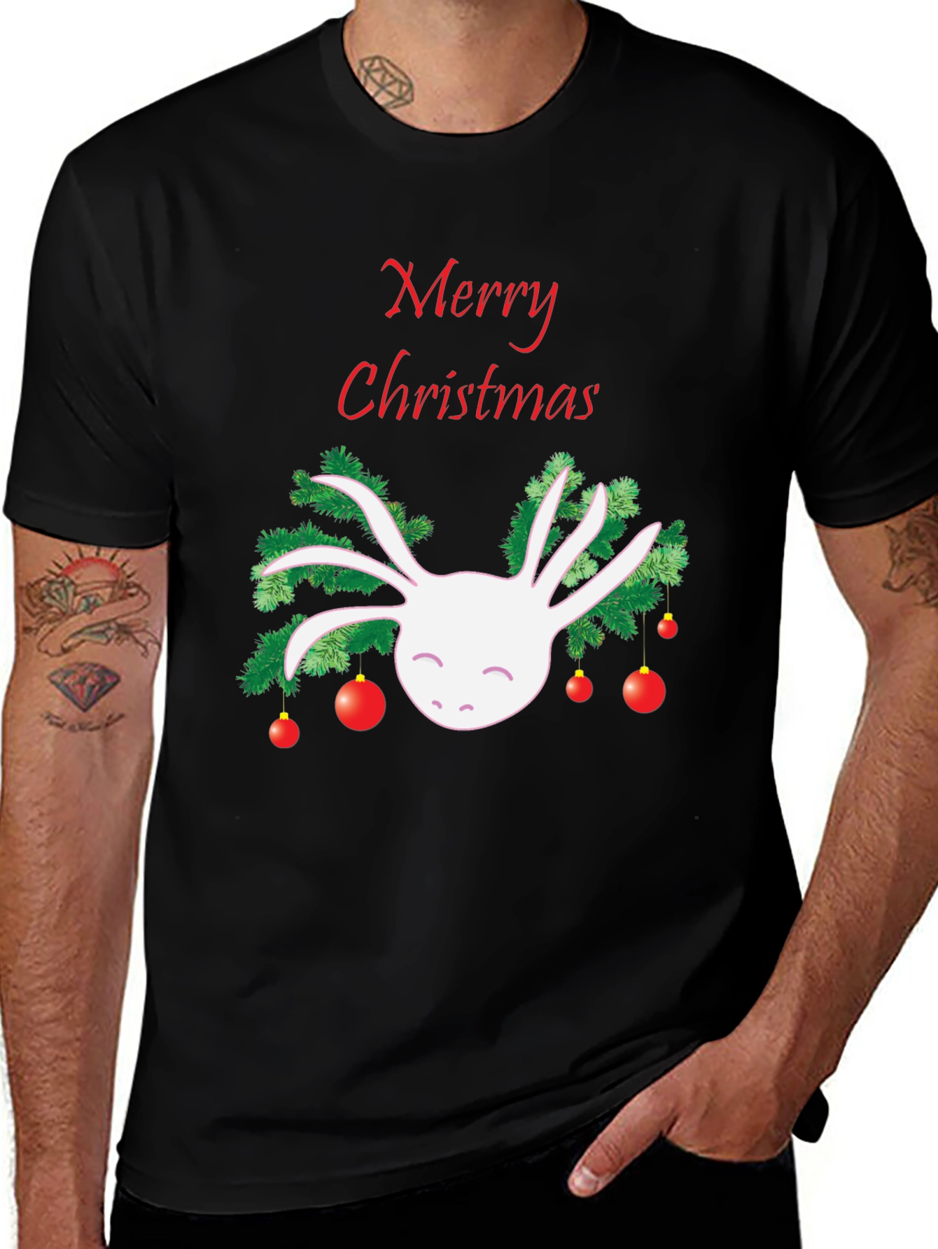 Merry Christmas Axolotl Black T-Shirt