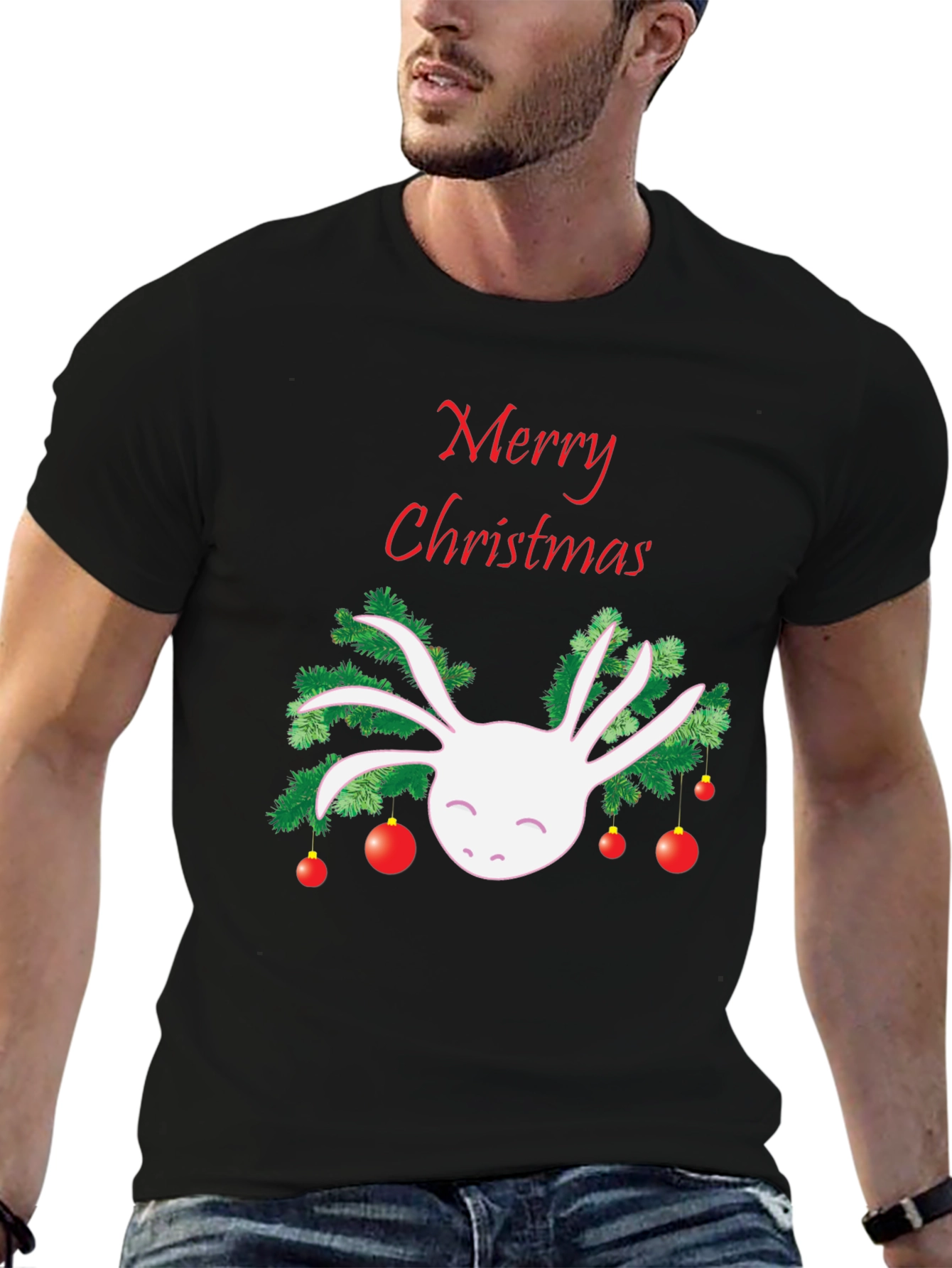 Merry Christmas Axolotl Black T-Shirt