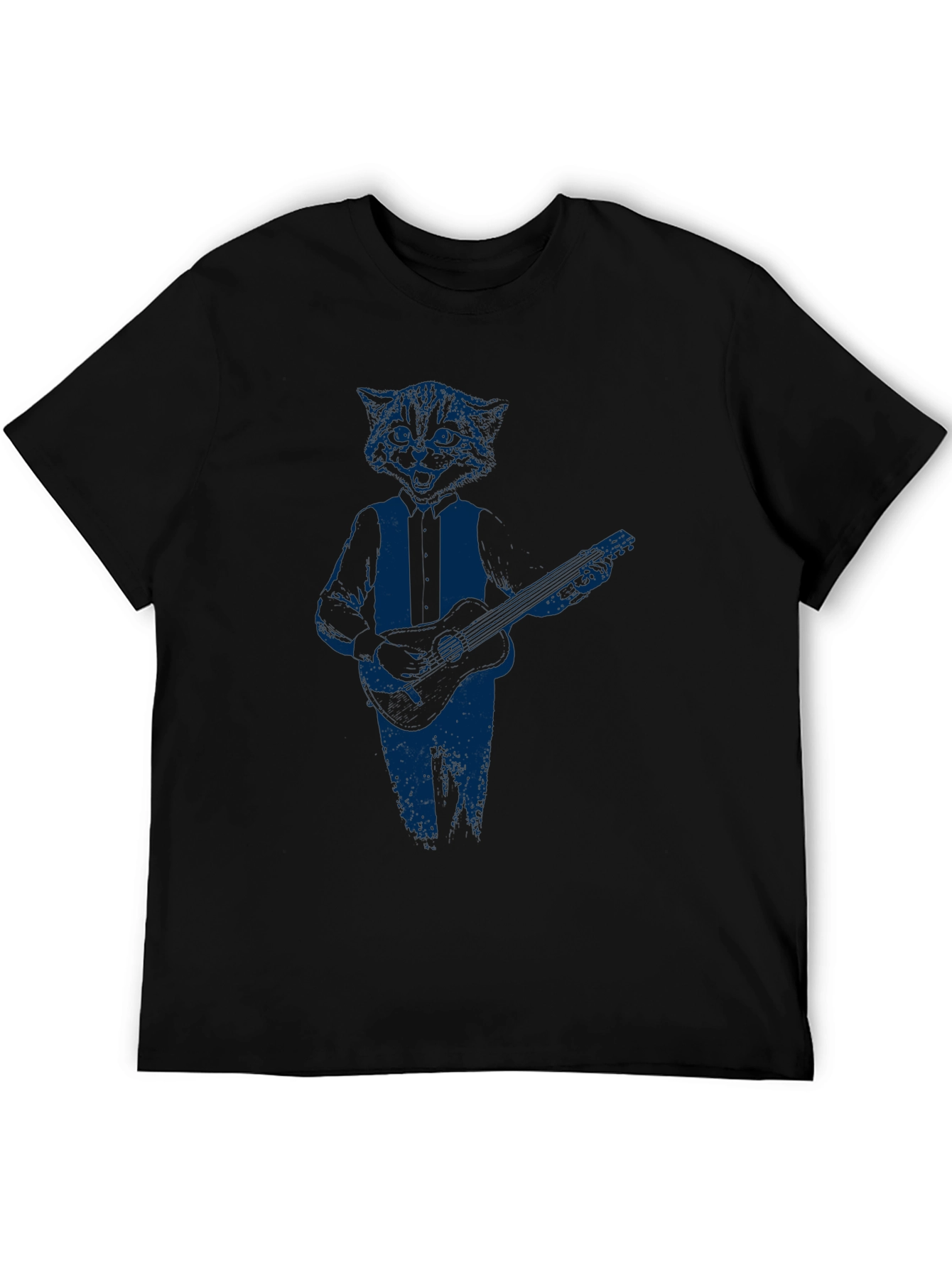 Cool Cat Guitar Player Graphic T-Shirt