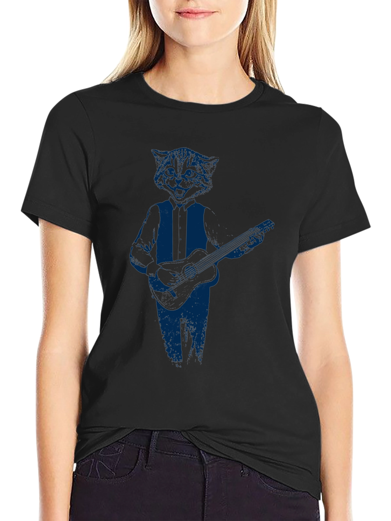 Cool Cat Guitar Player Graphic T-Shirt