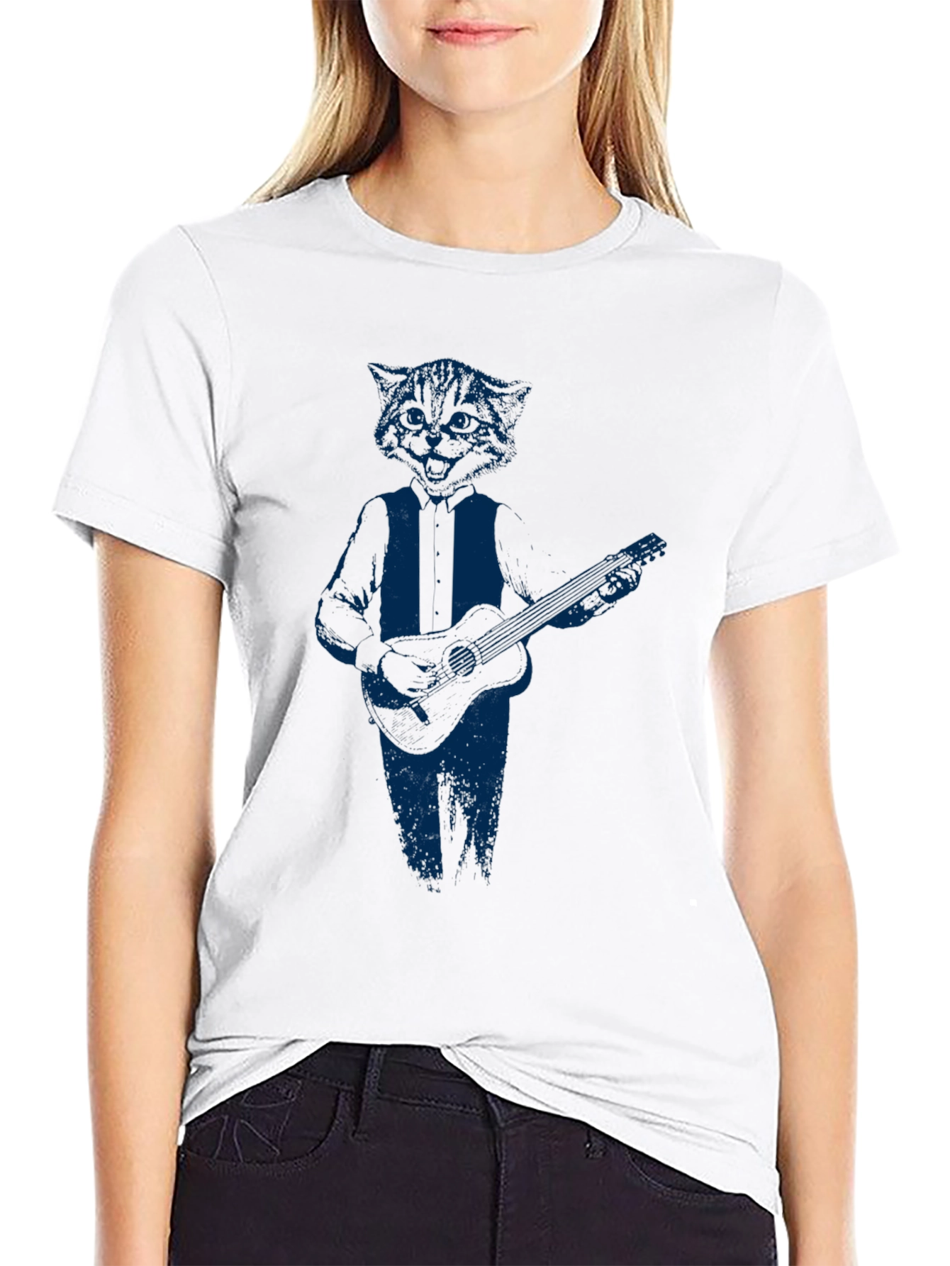 Cool Cat Guitar Player Graphic T-Shirt