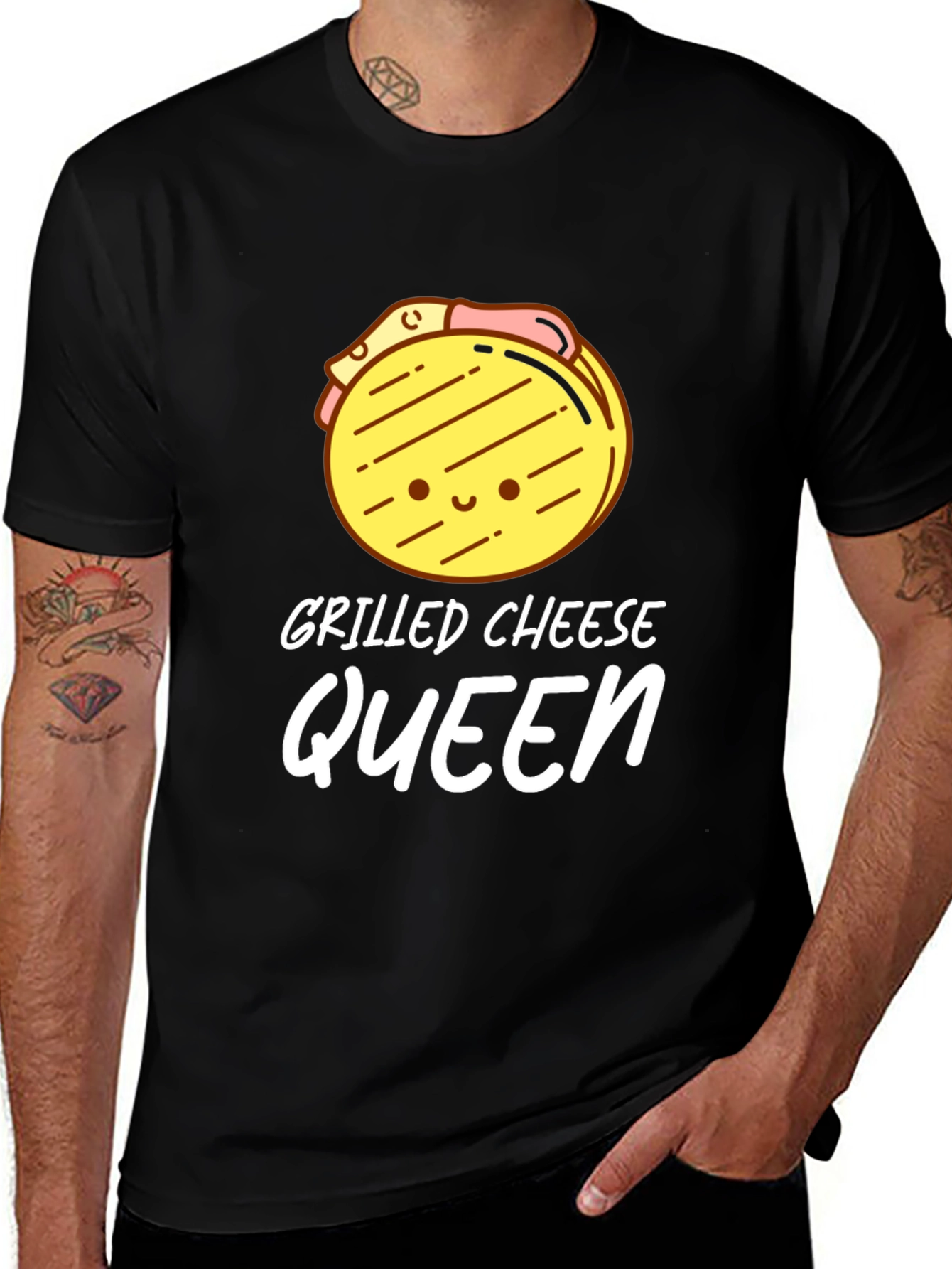 Grilled Cheese Queen T-Shirt - Black Cute Cartoon Design
