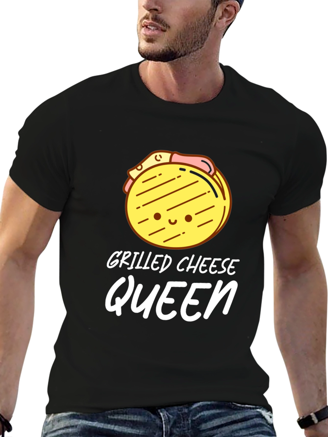 Grilled Cheese Queen T-Shirt - Black Cute Cartoon Design