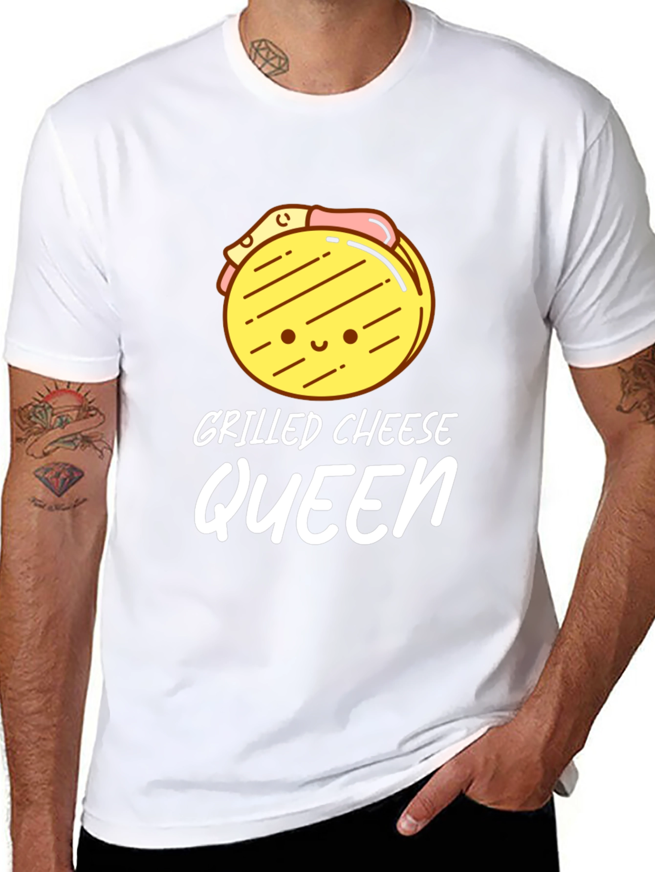 Grilled Cheese Queen T-Shirt - Black Cute Cartoon Design