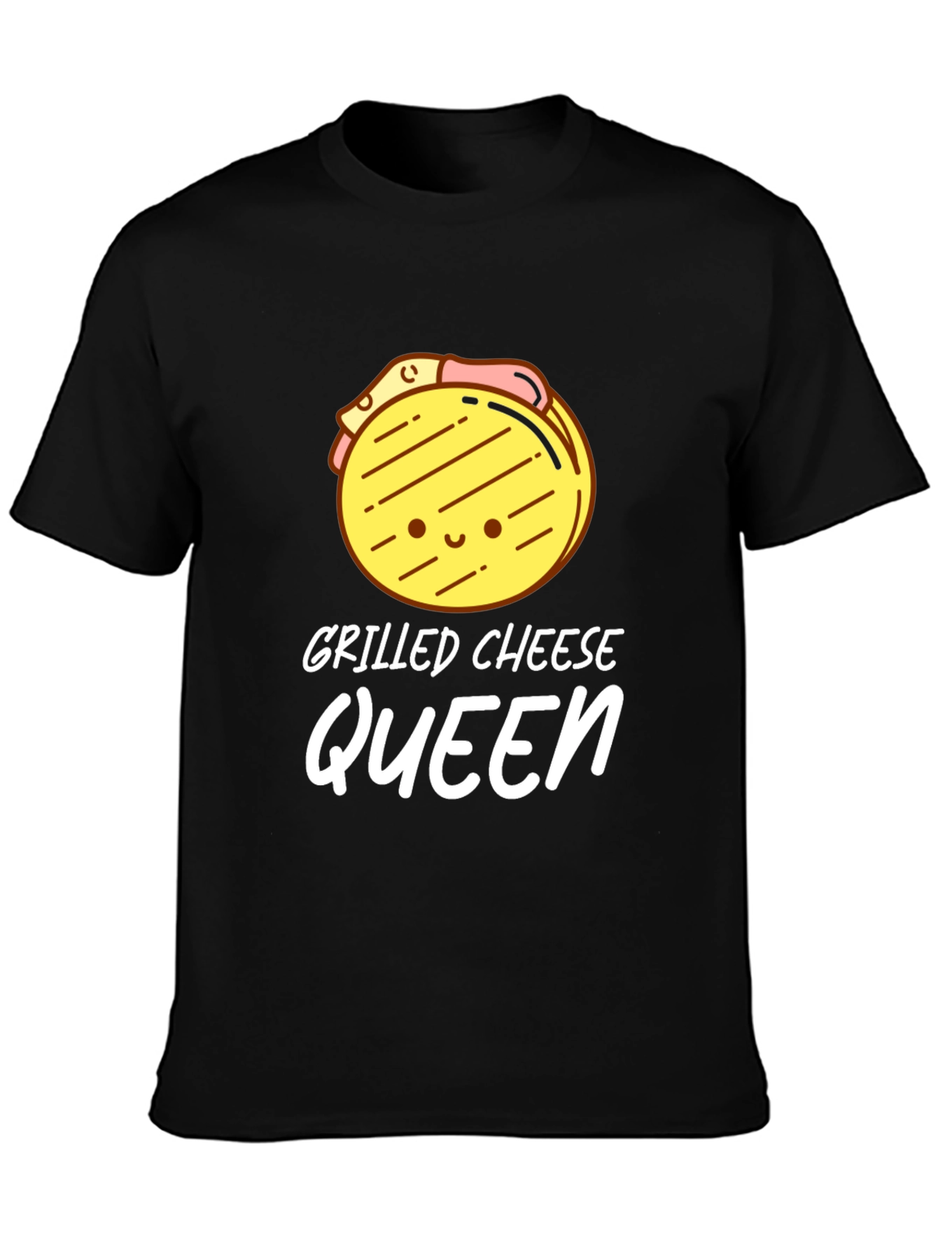 Grilled Cheese Queen T-Shirt - Black Cute Cartoon Design