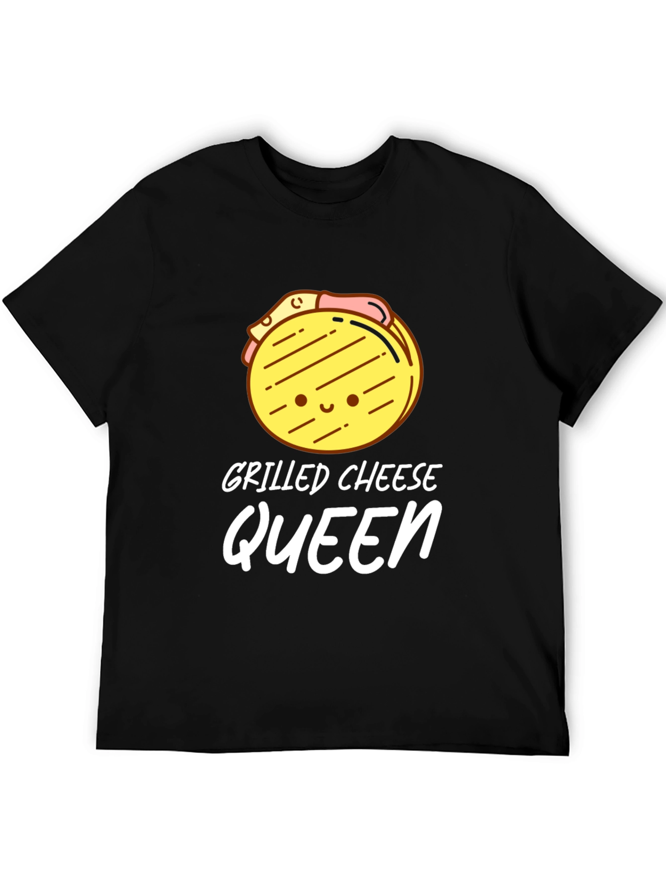 Grilled Cheese Queen T-Shirt - Black Cute Cartoon Design