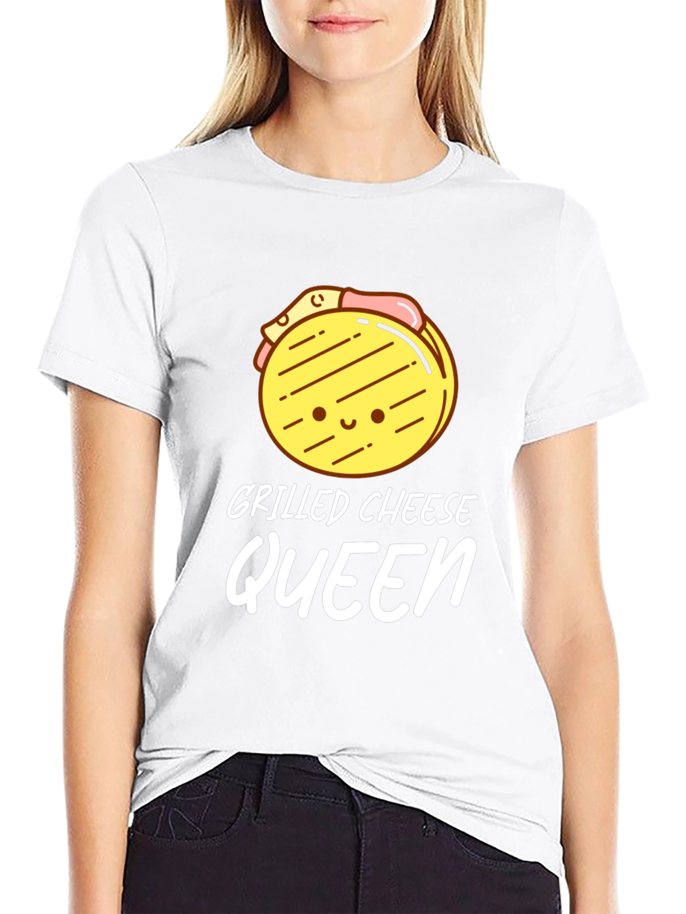 Grilled Cheese Queen T-Shirt - Black Cute Cartoon Design