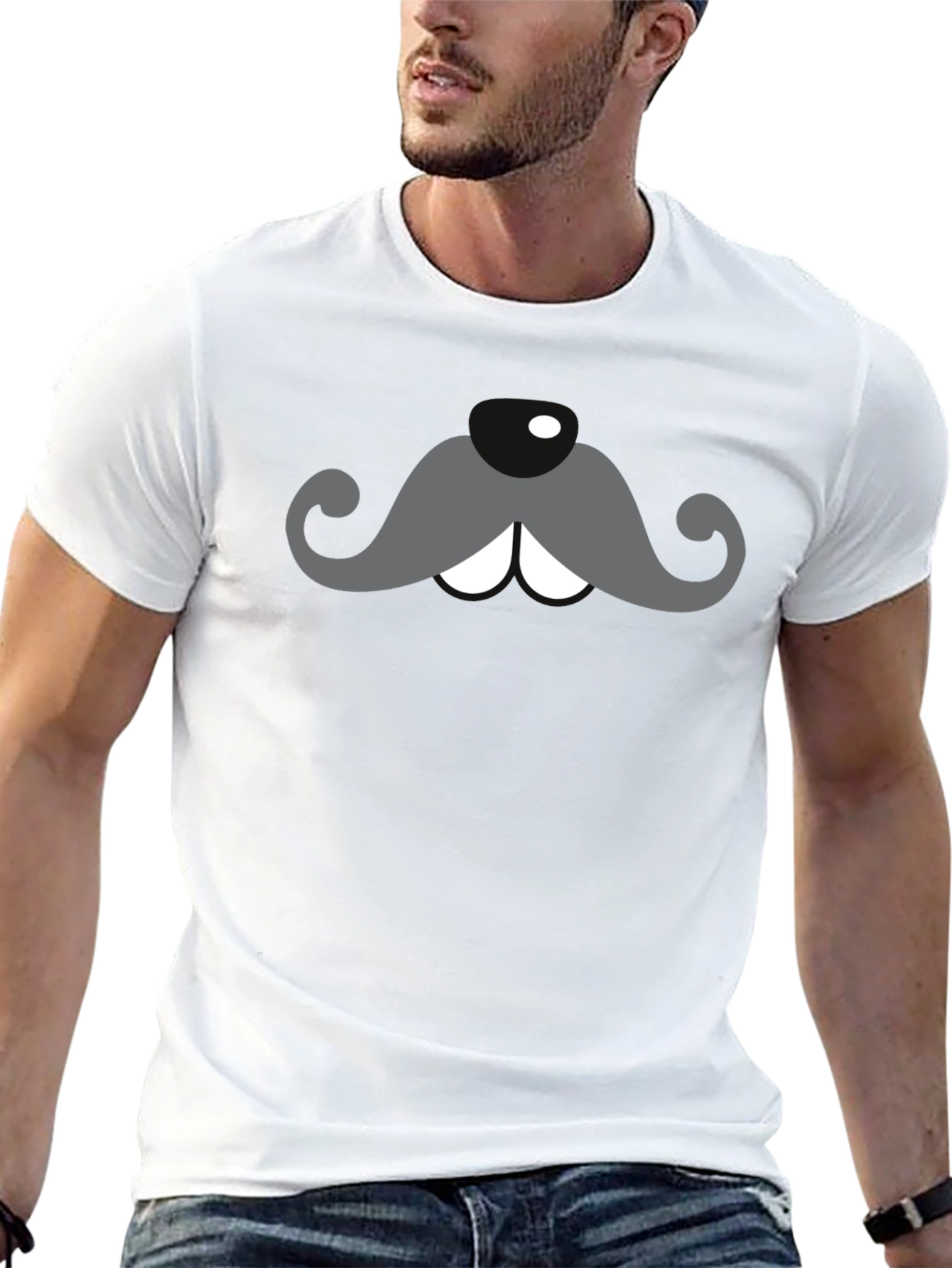 Funny Moustache Graphic T-Shirt - Black Casual Tee