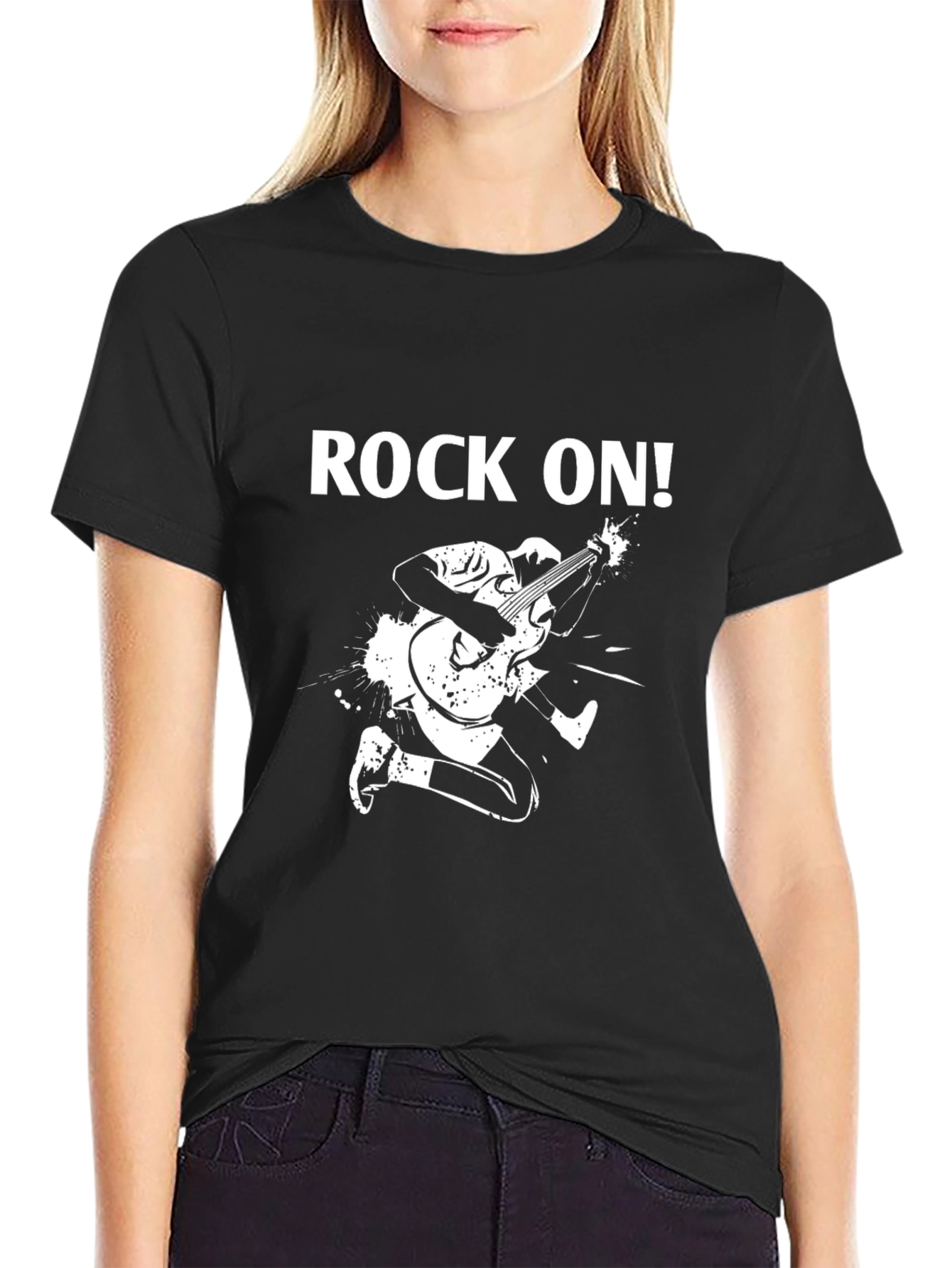 Rock On! Graphic Print Black T-Shirt