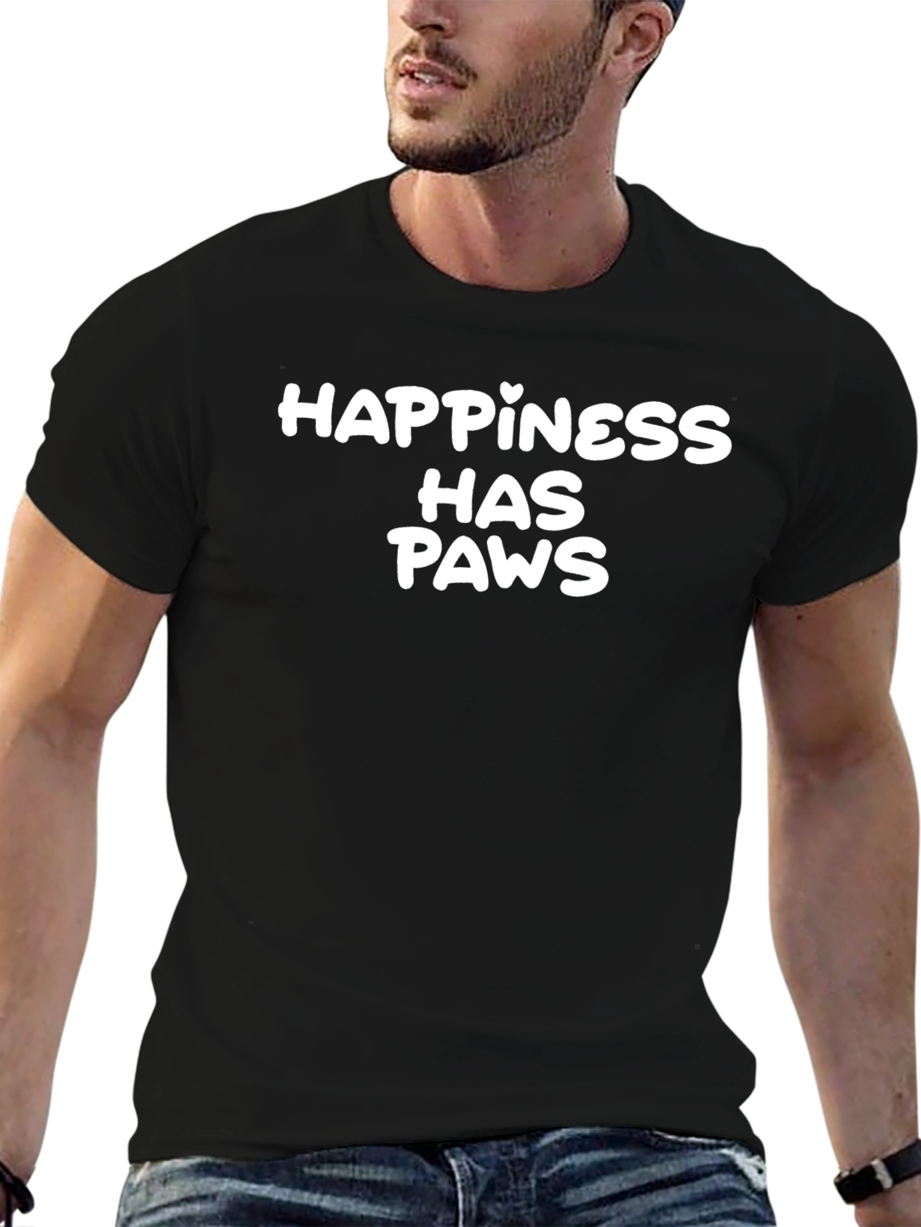 Happiness Has Paws T-Shirt - Black
