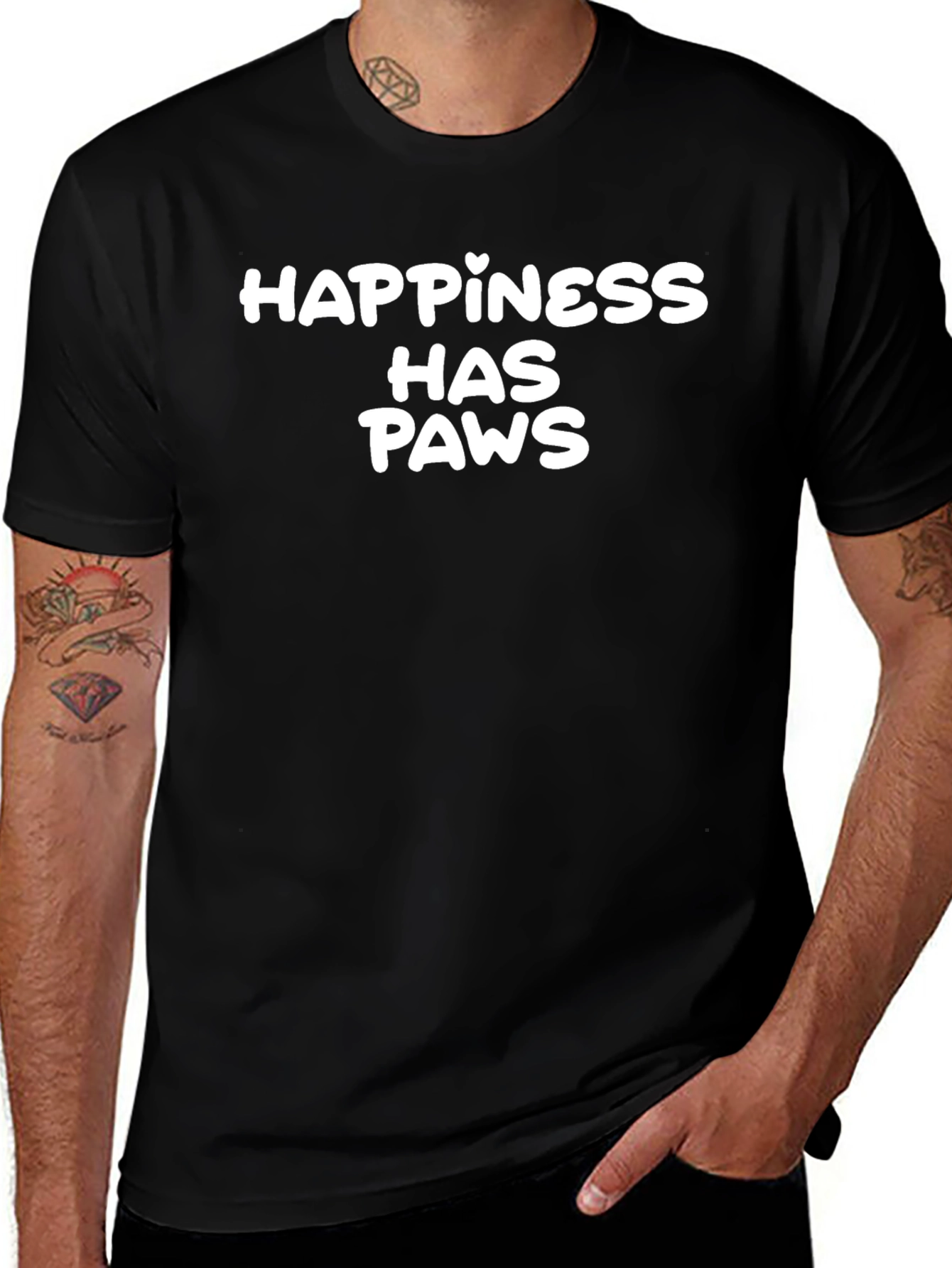 Happiness Has Paws T-Shirt - Black