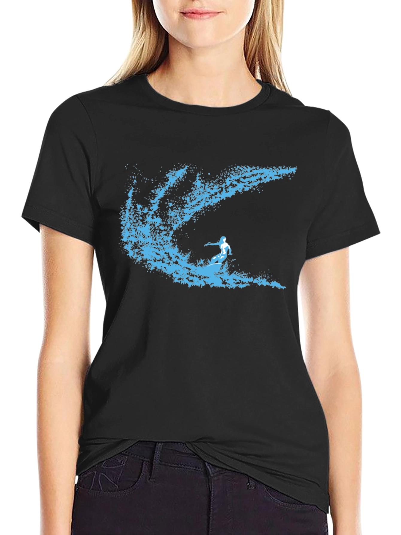 Surfer Wave Graphic T-Shirt - Stylish Black Tee
