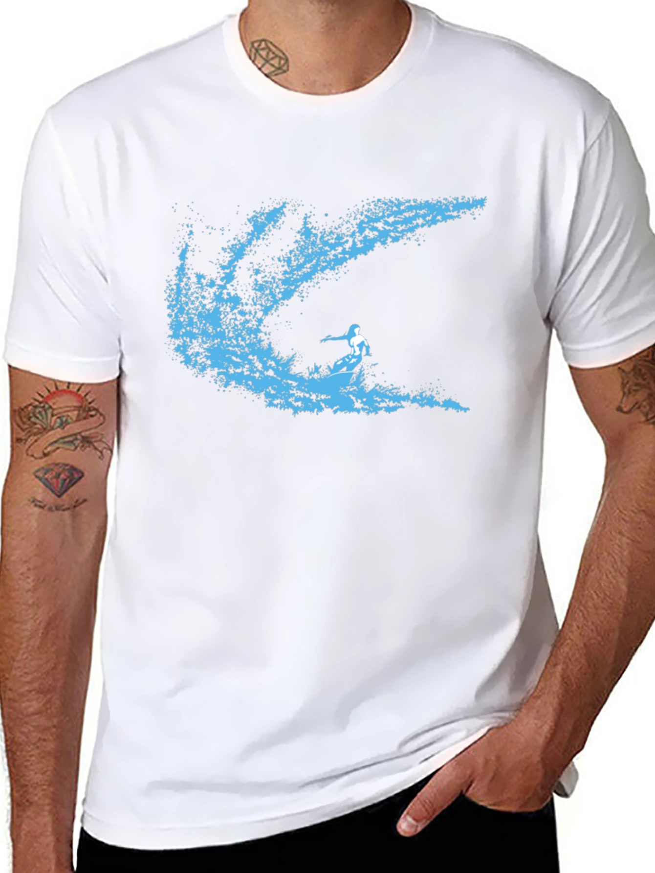 Surfer Wave Graphic T-Shirt - Stylish Black Tee