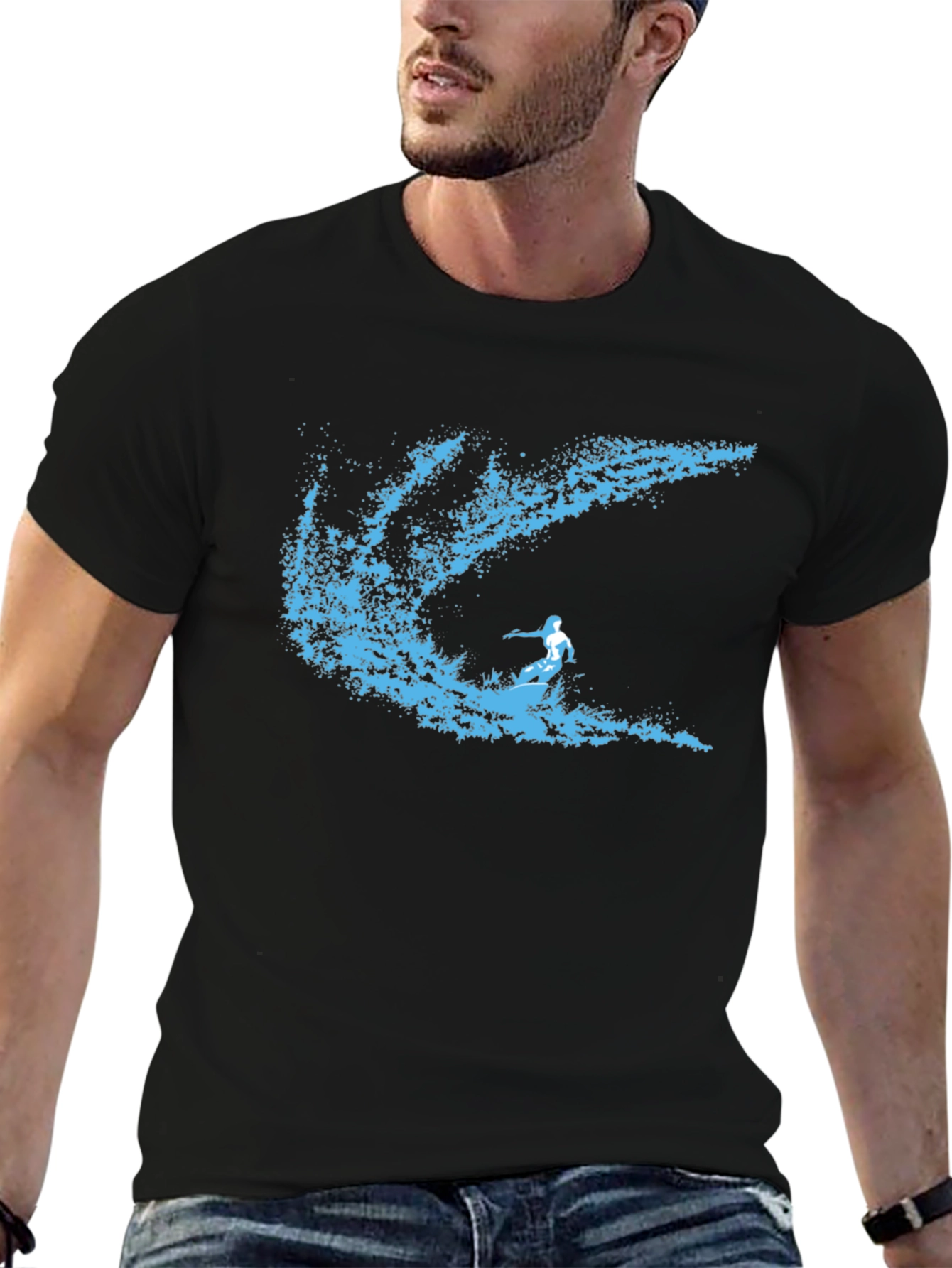 Surfer Wave Graphic T-Shirt - Stylish Black Tee