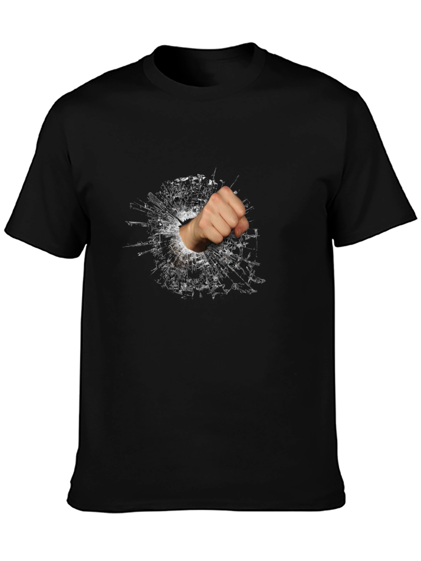 Shattered Glass Fist Graphic Tee - Black Cotton Casual