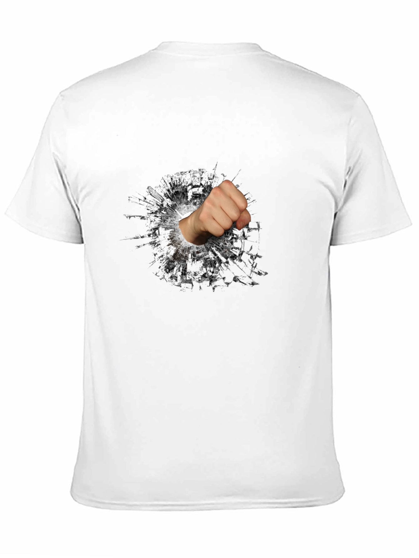 Shattered Glass Fist Graphic Tee - Black Cotton Casual