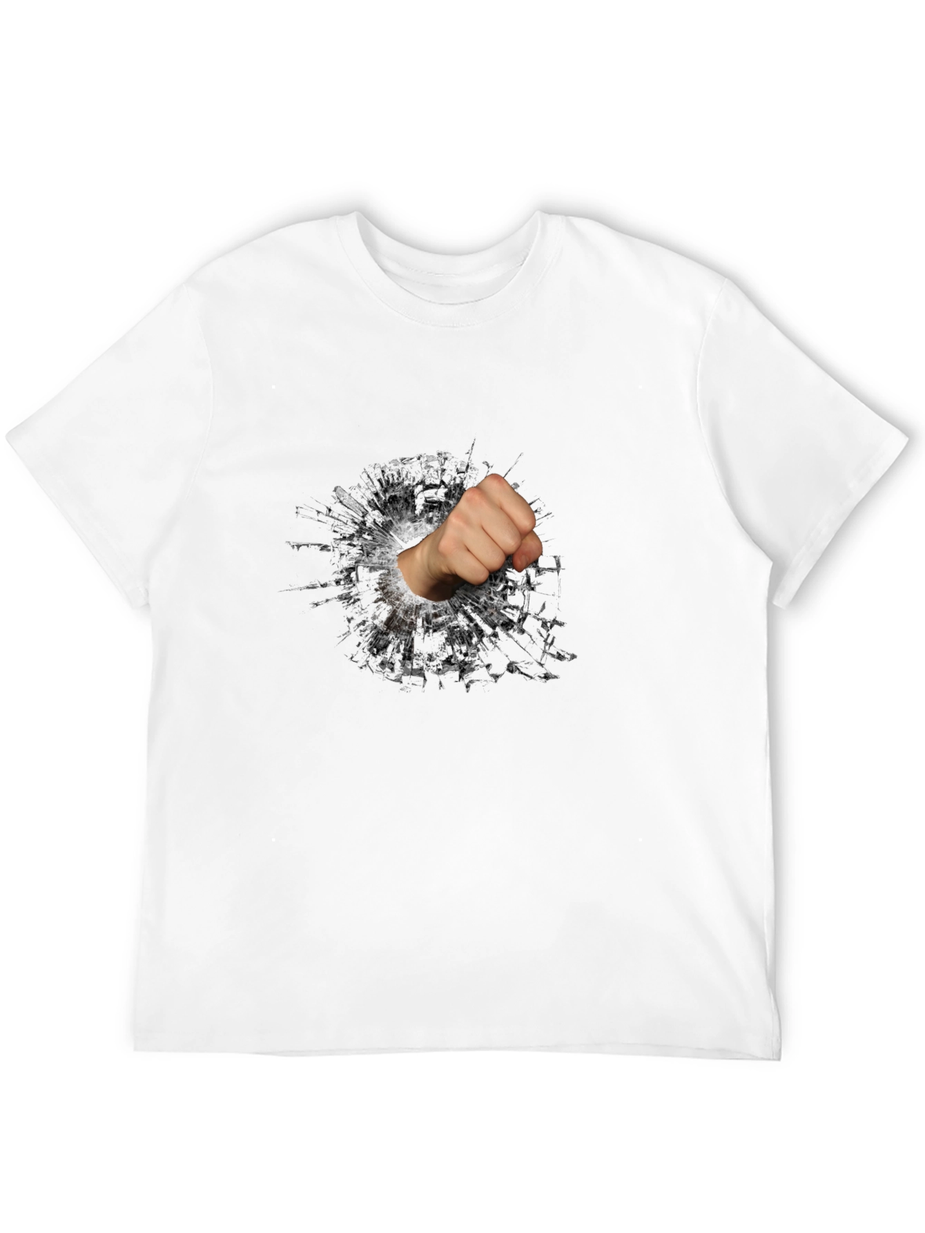 Shattered Glass Fist Graphic Tee - Black Cotton Casual