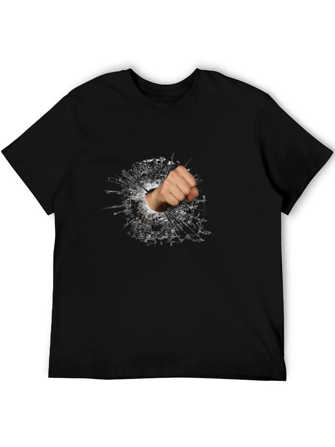 Shattered Glass Fist Graphic Tee - Black Cotton Casual