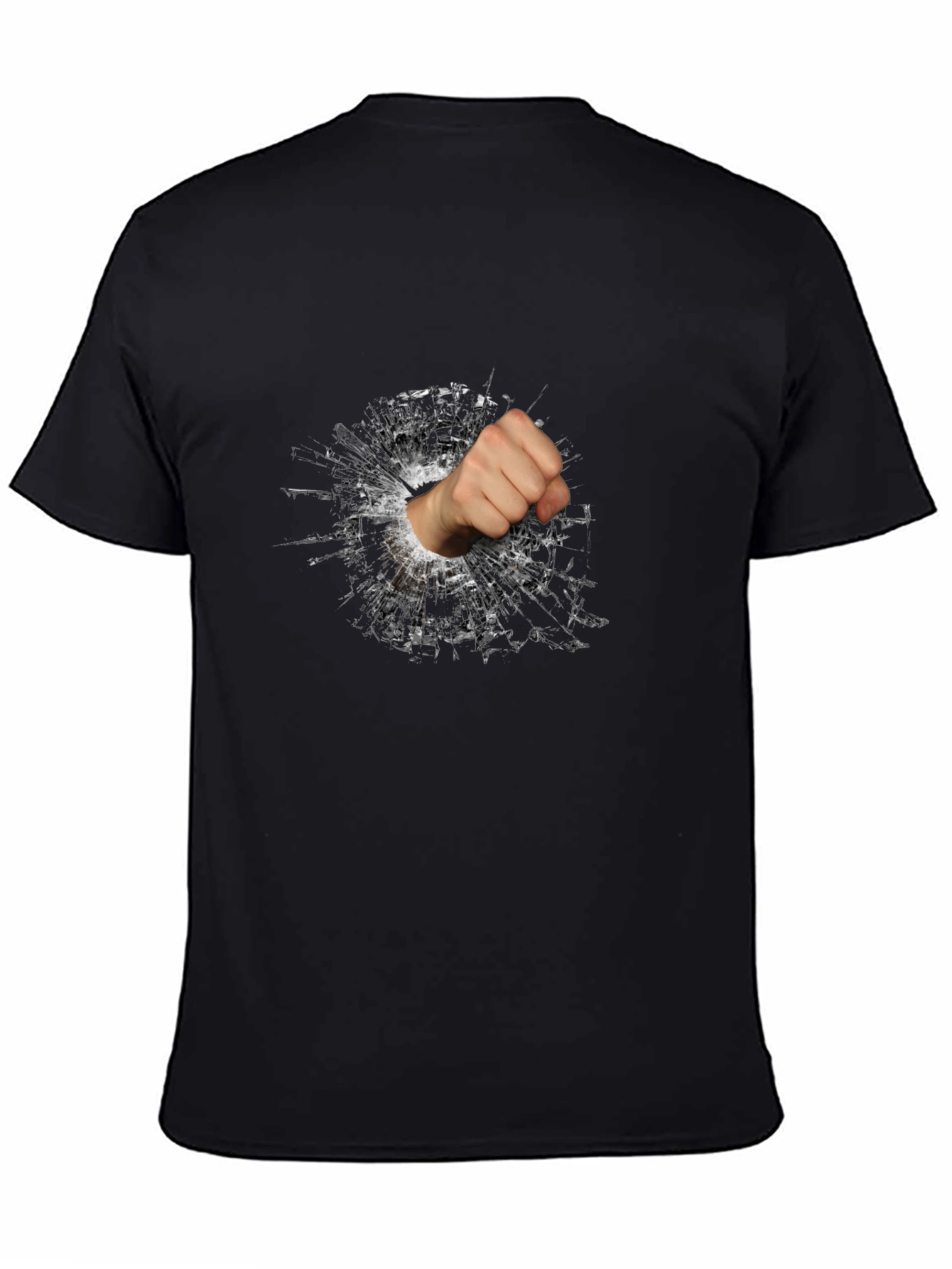 Shattered Glass Fist Graphic Tee - Black Cotton Casual