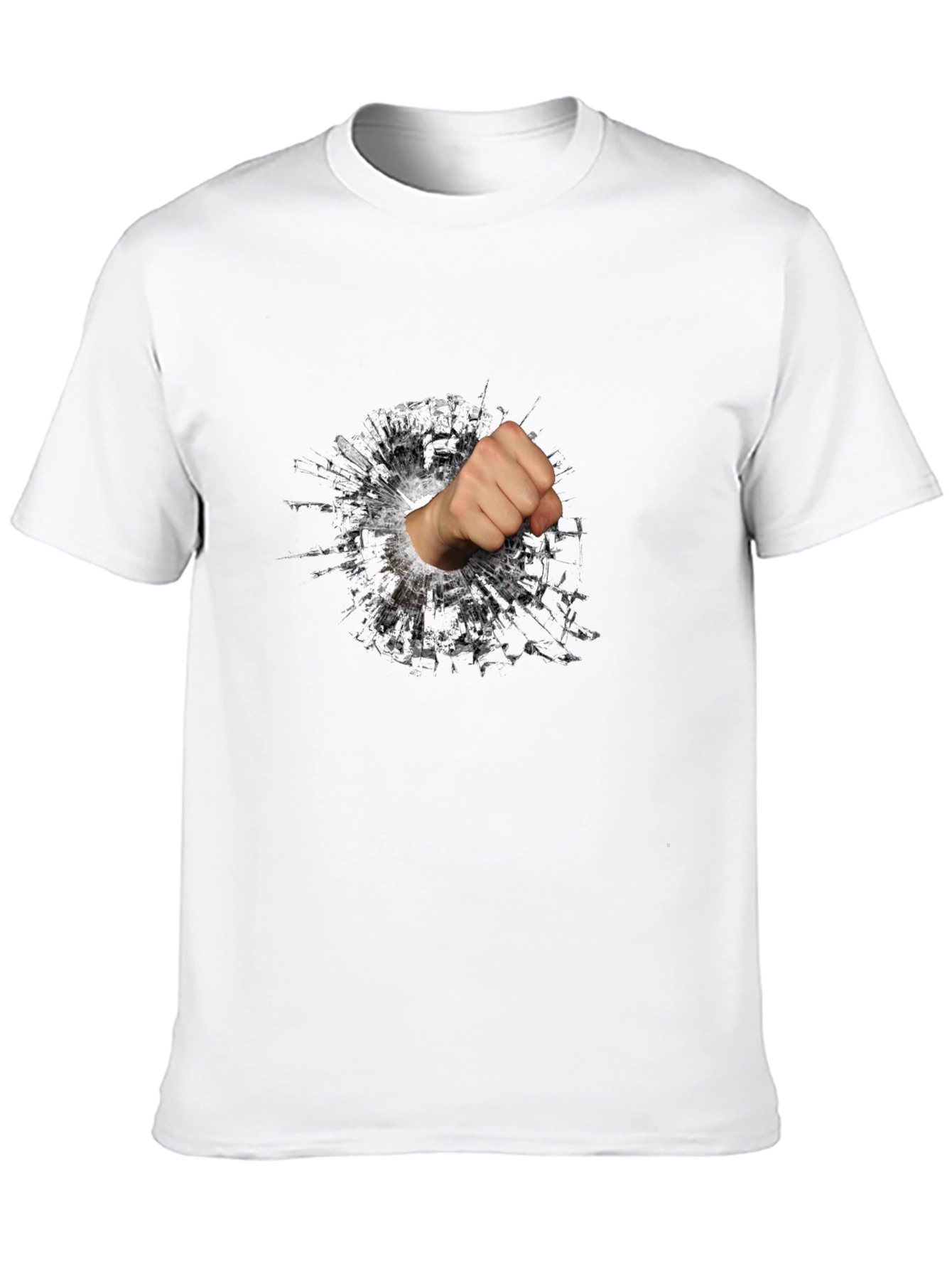 Shattered Glass Fist Graphic Tee - Black Cotton Casual