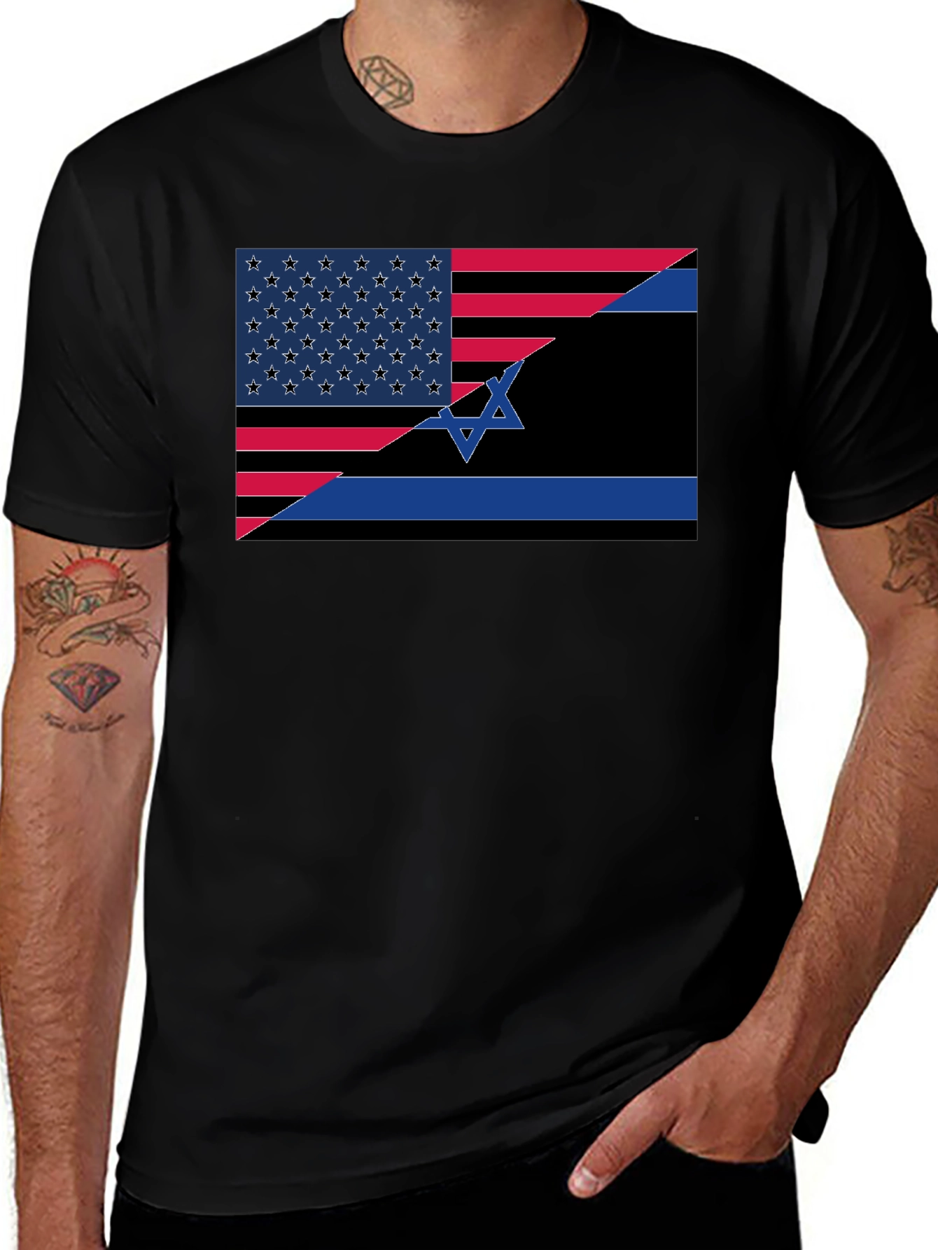 USA Israel Flag Graphic Tee - Black