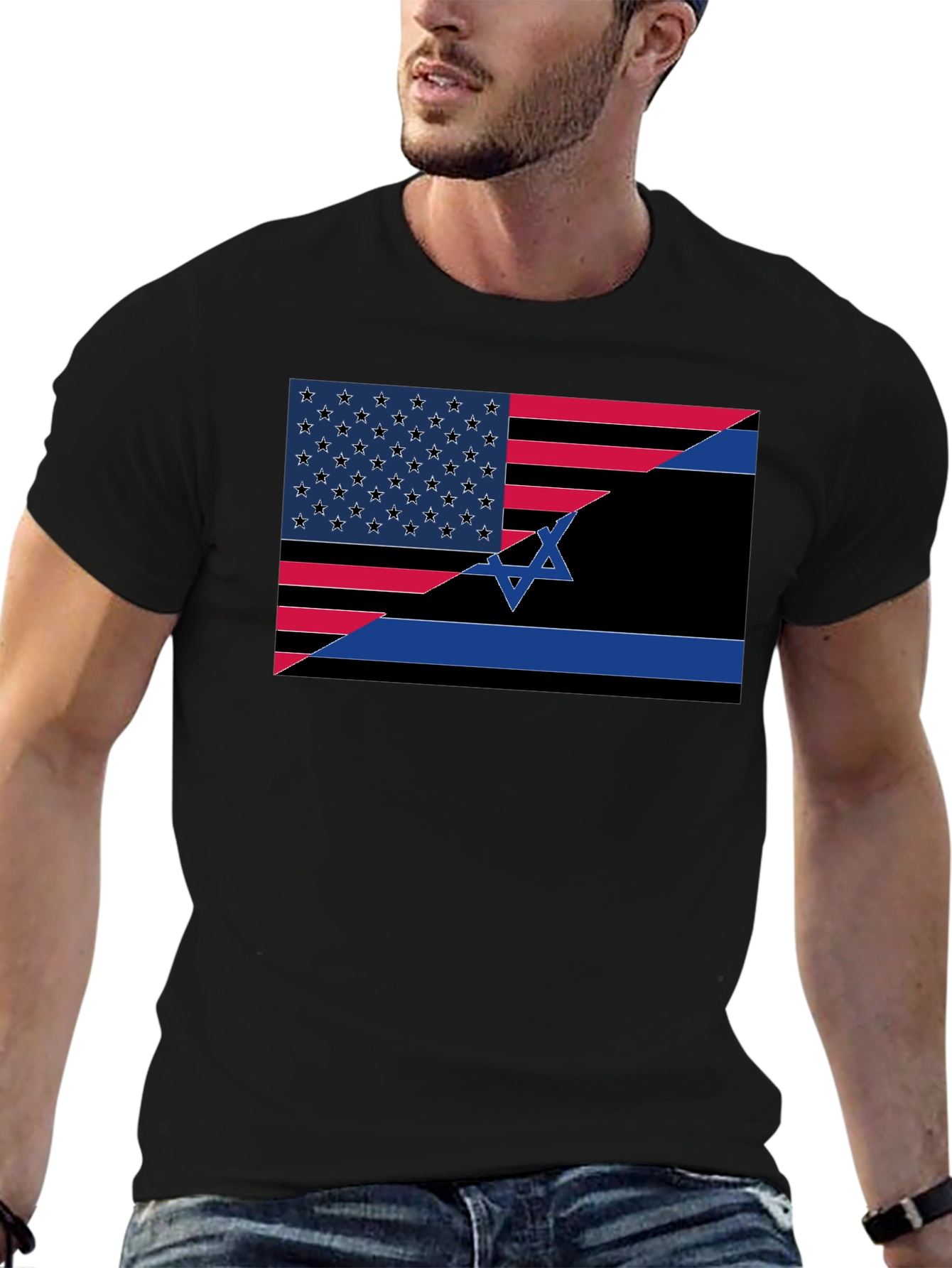 USA Israel Flag Graphic Tee - Black