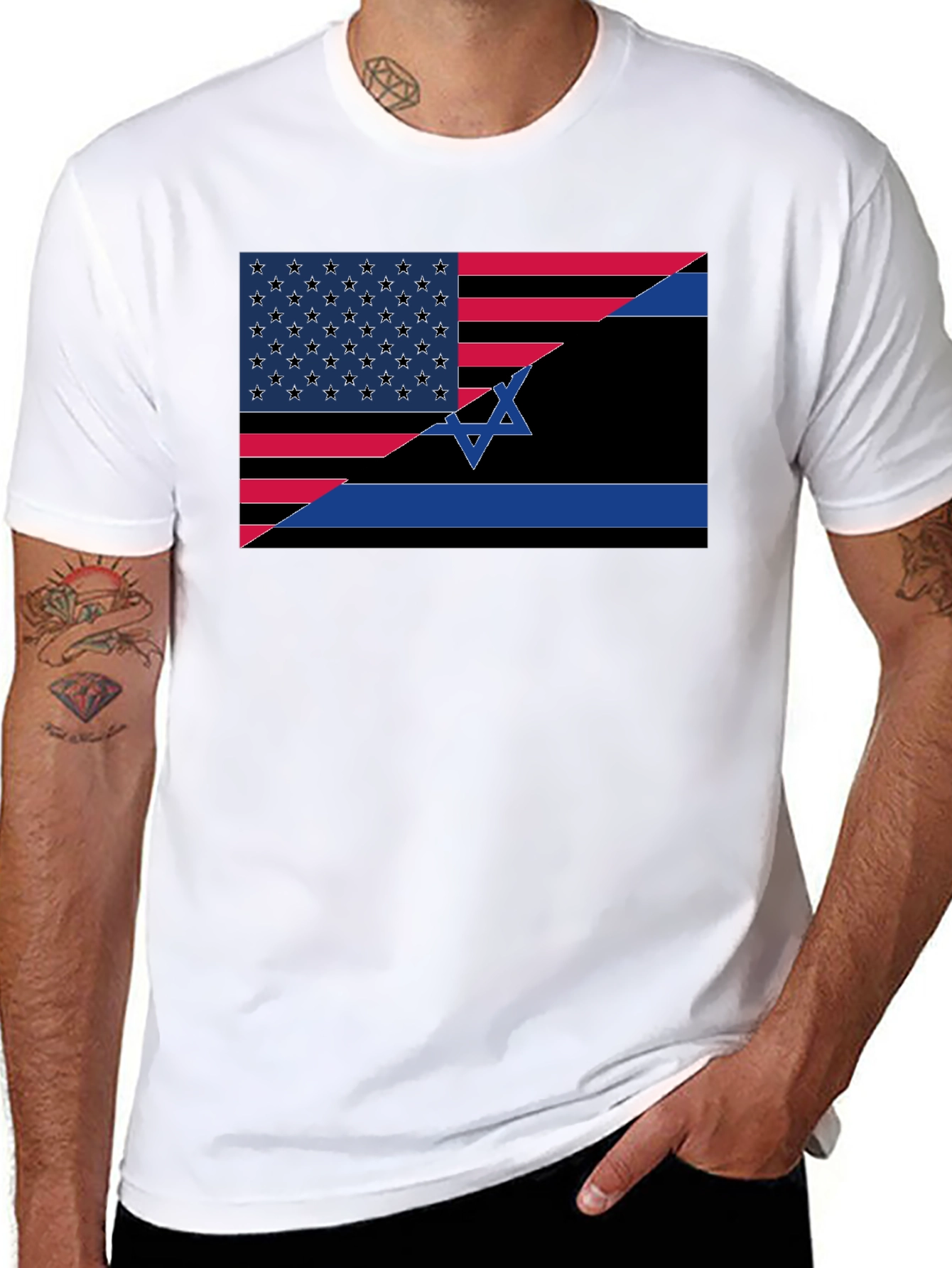 USA Israel Flag Graphic Tee - Black