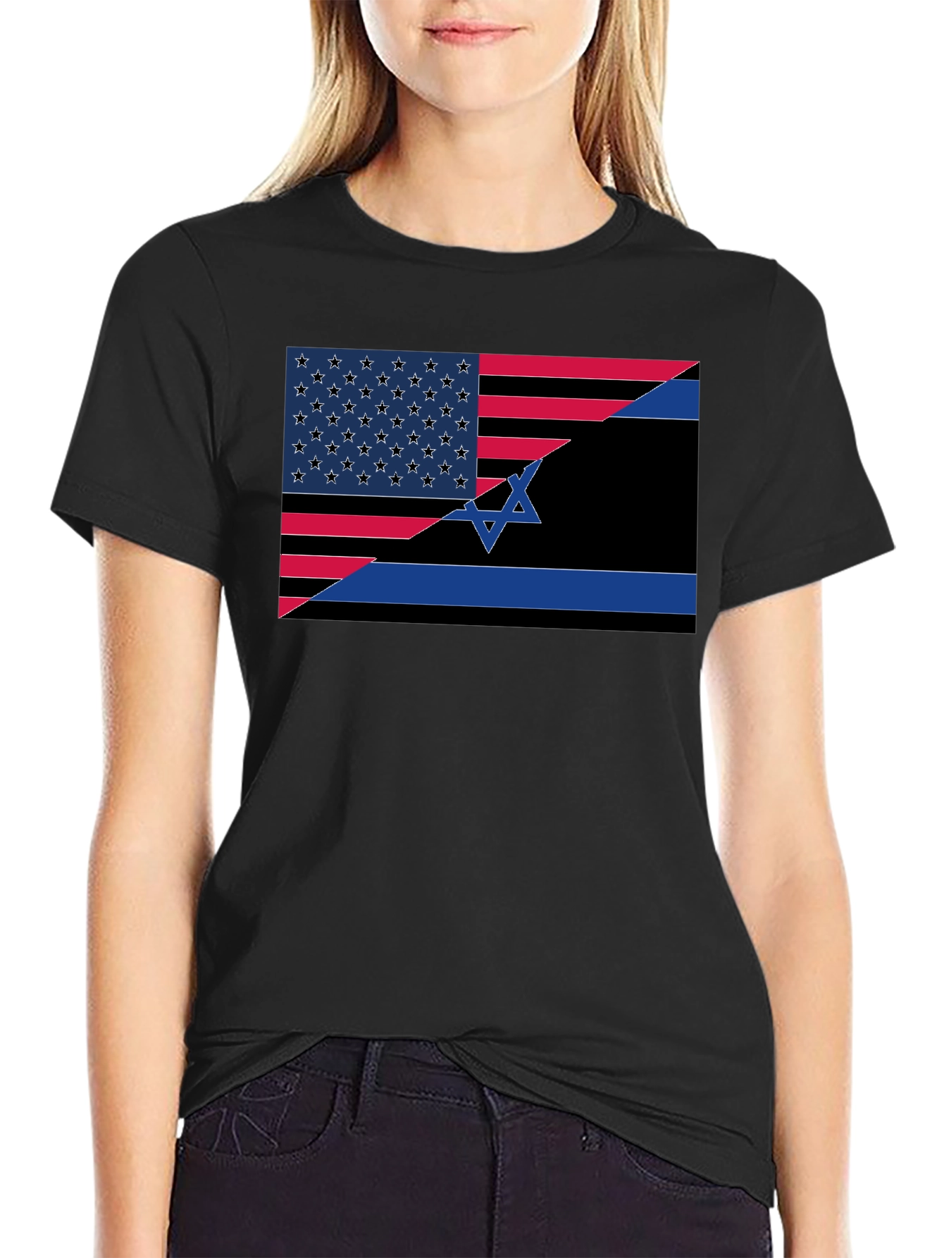USA Israel Flag Graphic Tee - Black