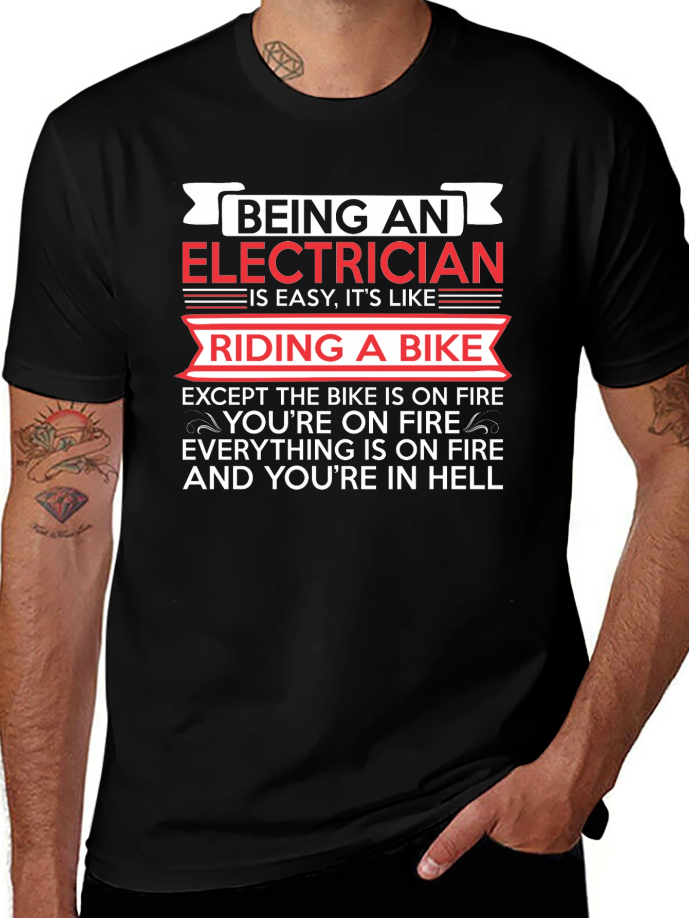 Electrician Riding Bike T-Shirt