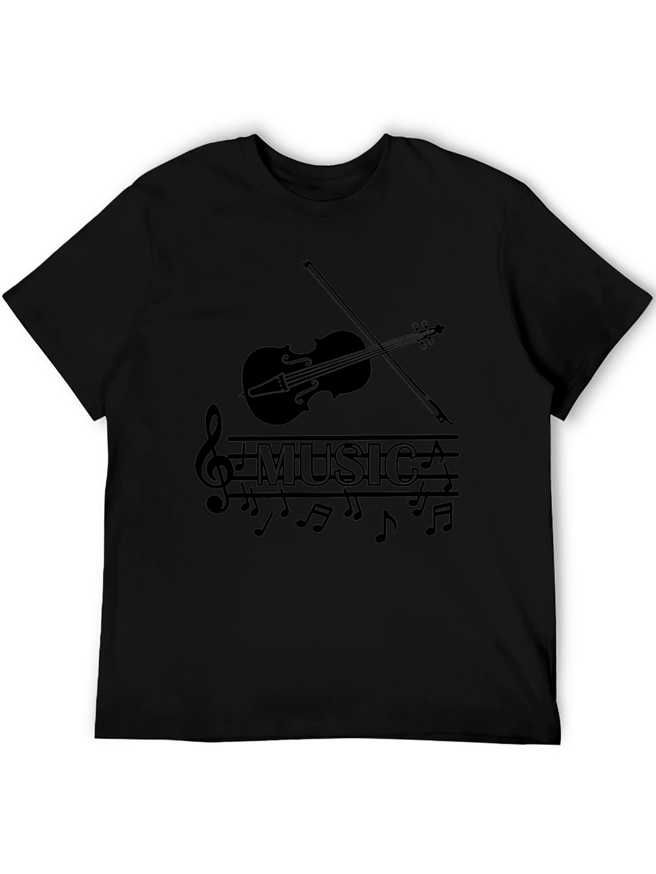 Music Lovers Black T-Shirt - Violin & Notes Design