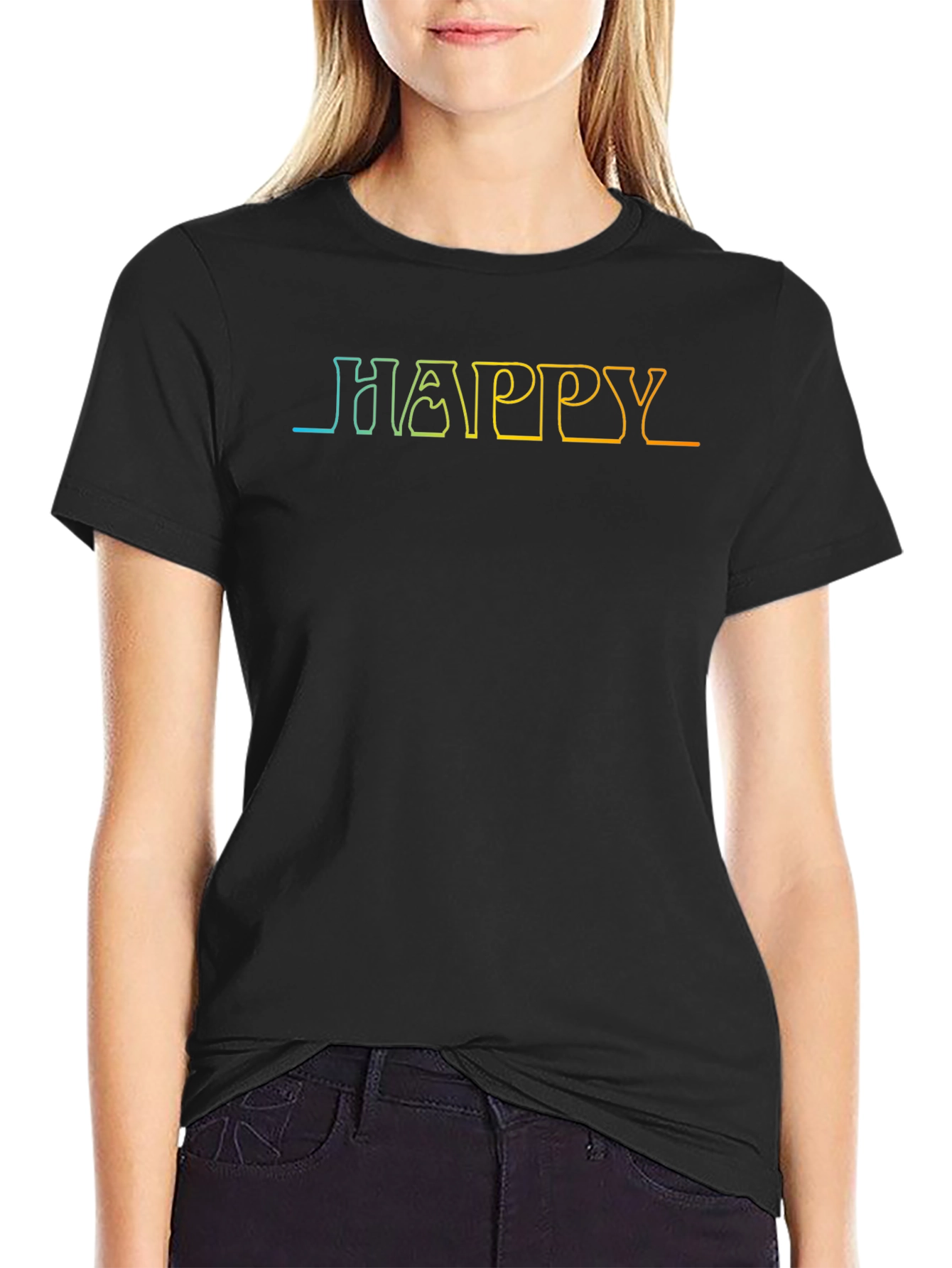 Happy Gradient Outline Black T-Shirt