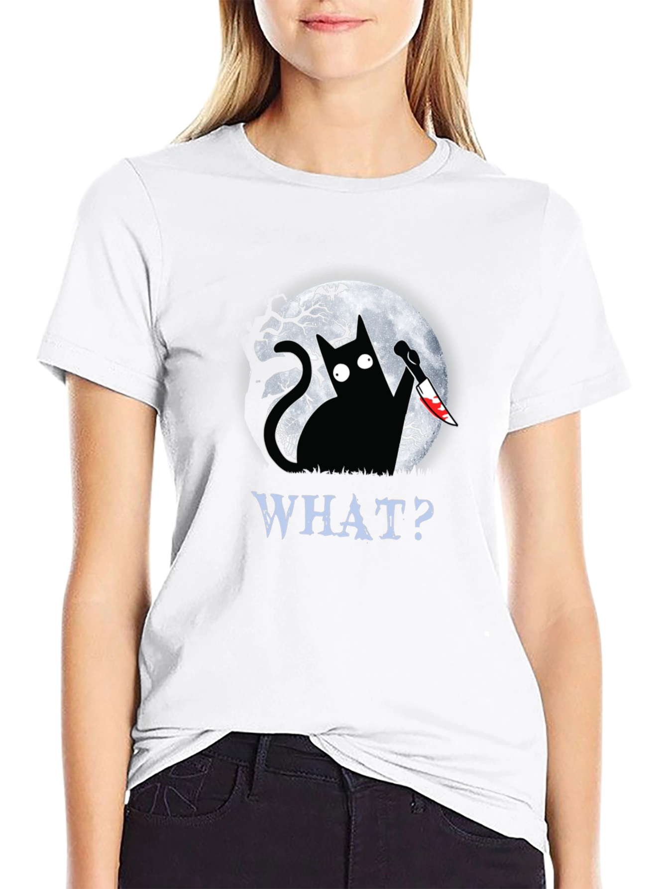 Creepy Cat Halloween Graphic T-Shirt