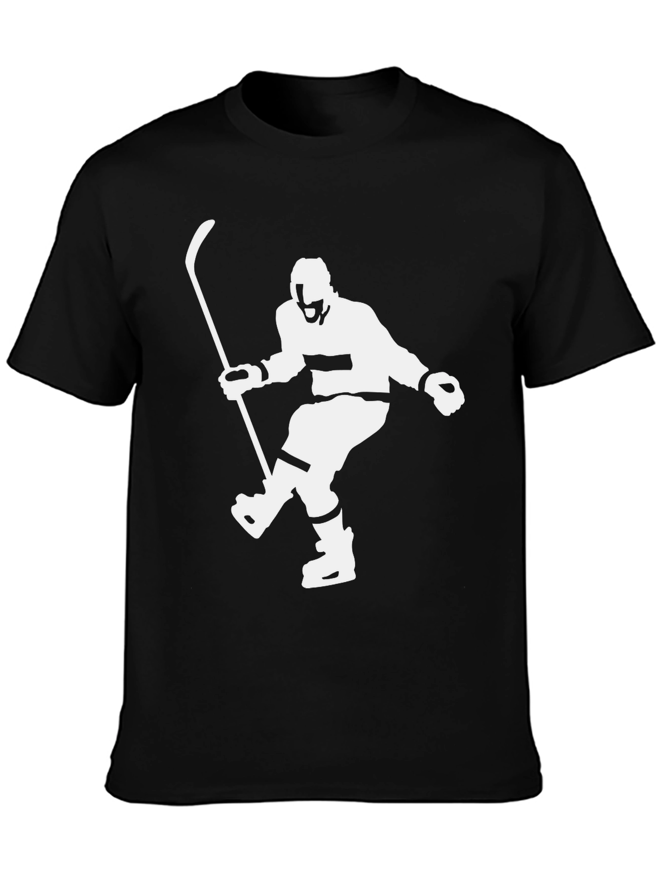 Hockey Player Graphic Tee - Black Cotton T-Shirt
